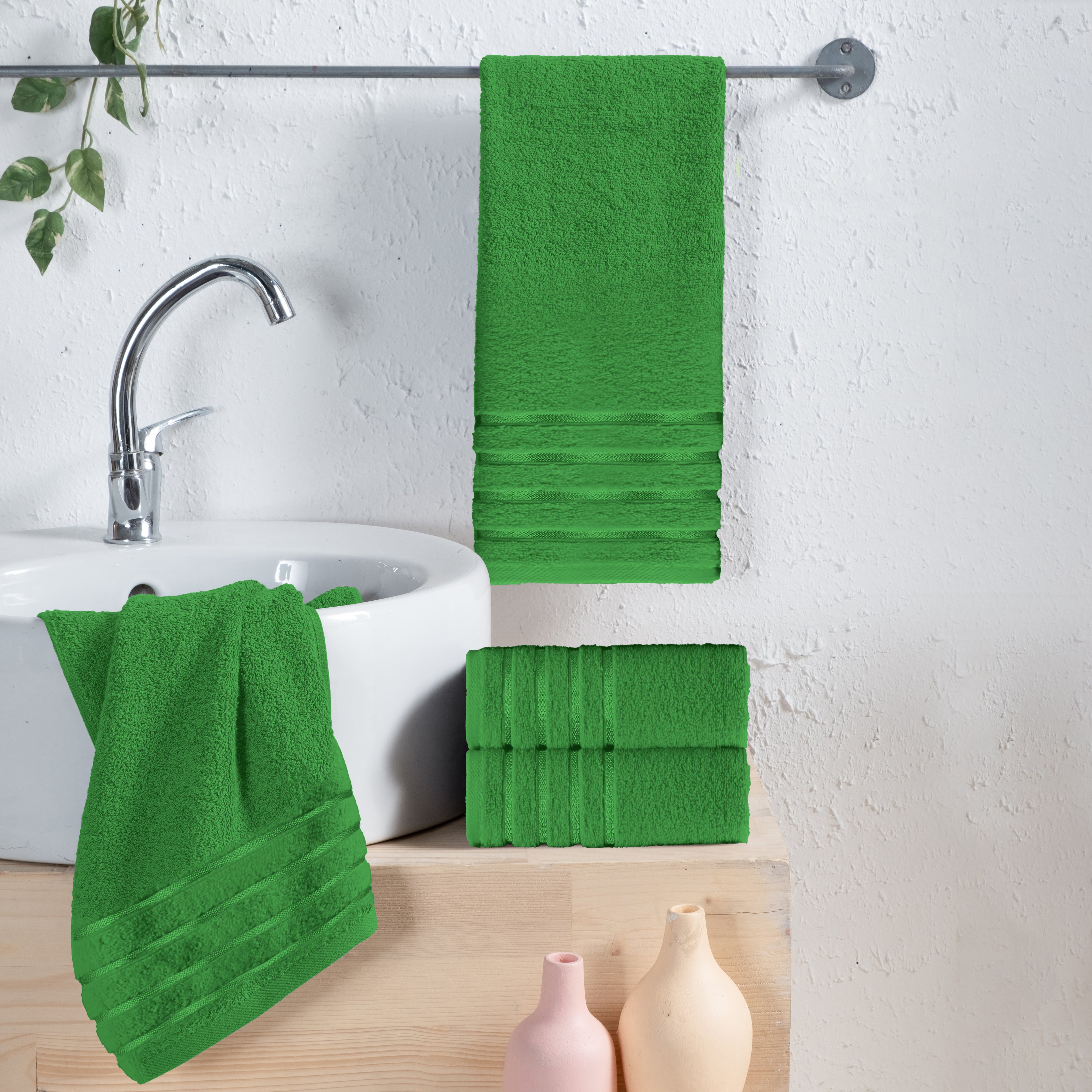 4-Pack Turkish Cotton 4 Lines Stripe Hand Towel Set, 16 x 28 inch