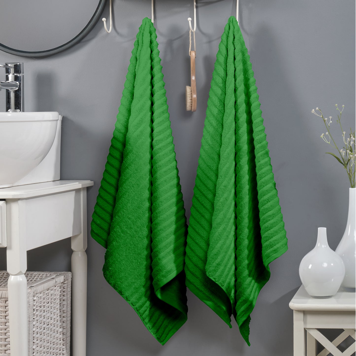 Elegant Comfort 2-Pack Premium Turkish Cotton Corduroy Stripe Bath Towel Set, 27 x 54 inch