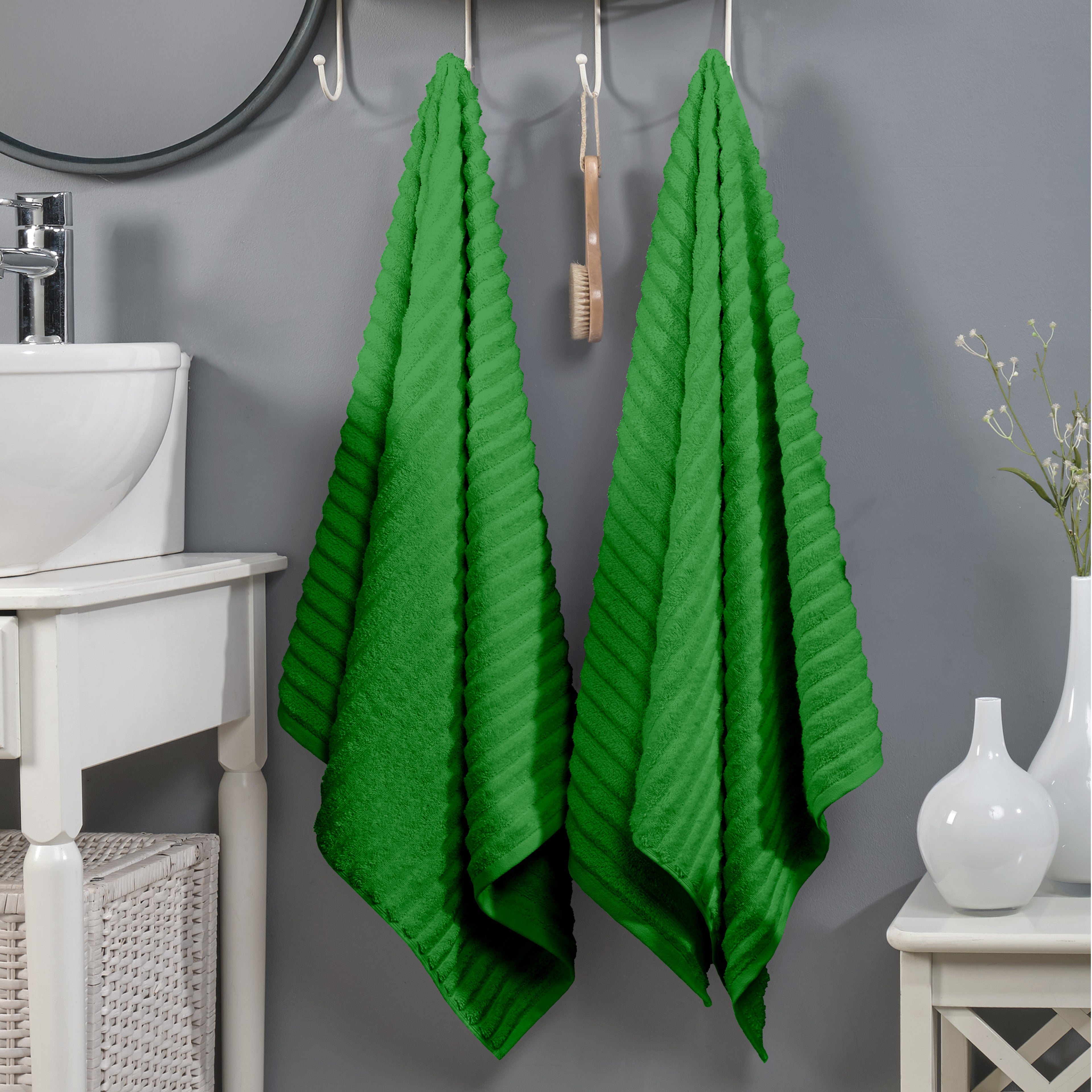 2-Pack Premium Turkish Cotton Corduroy Stripe Bath Towel Set, 27 x 54 inch