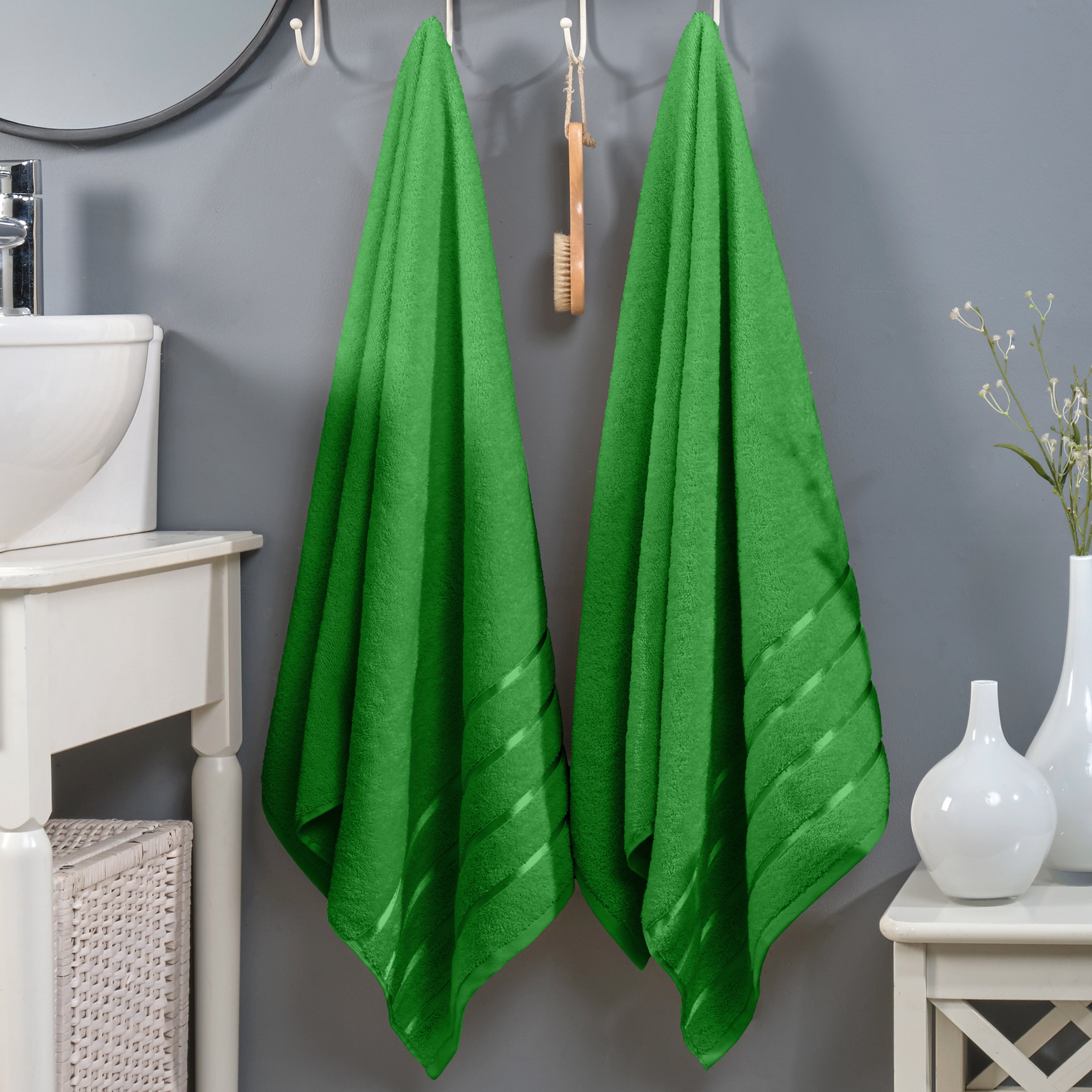 2-Pack Premium Turkish Cotton 4 Lines Stripe Bath Towel Set, 27 x 54 inch