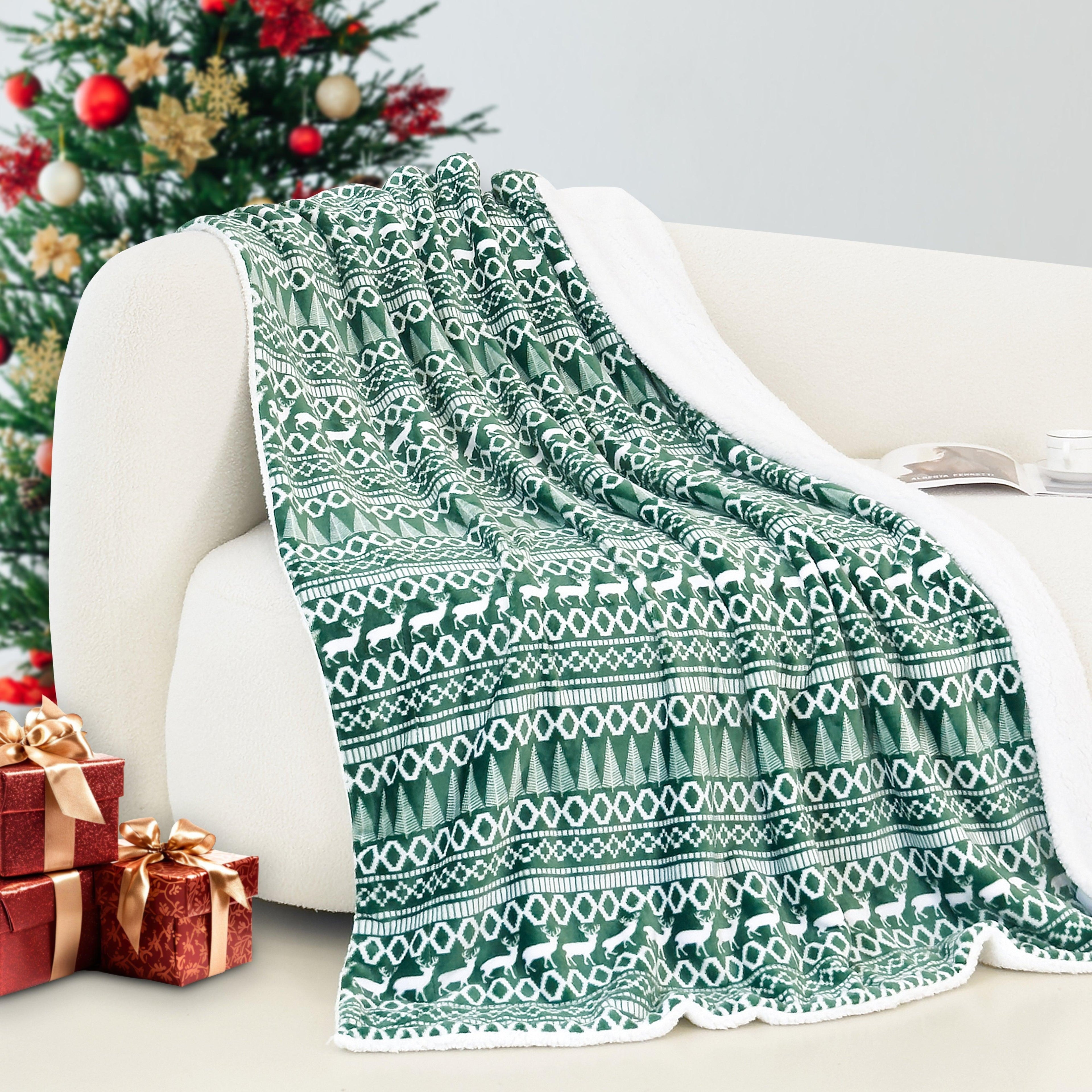 Christmas Sherpa Throw with Flannel Fleece - 50 x 60 inches