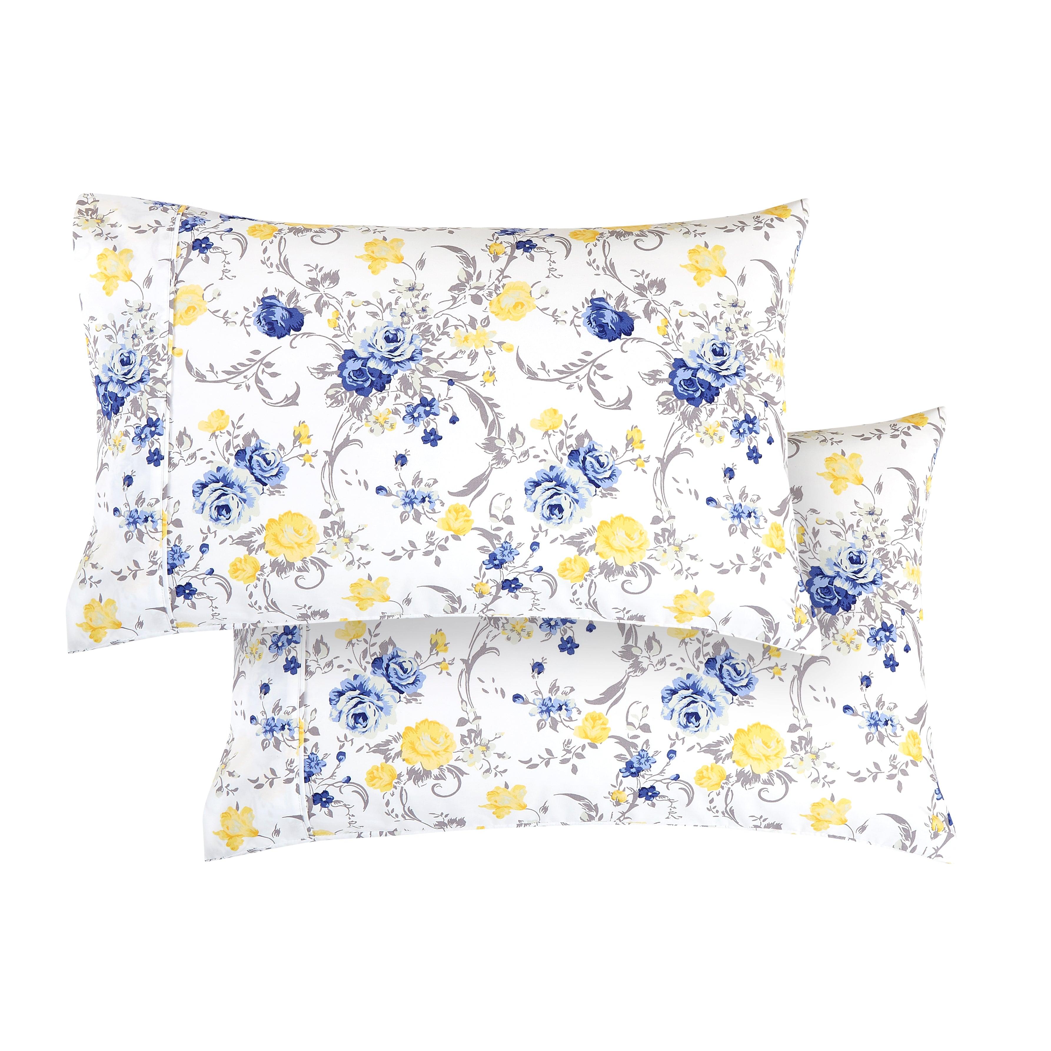 Set of 2 Floral and Stripe Pattern Pillowcases