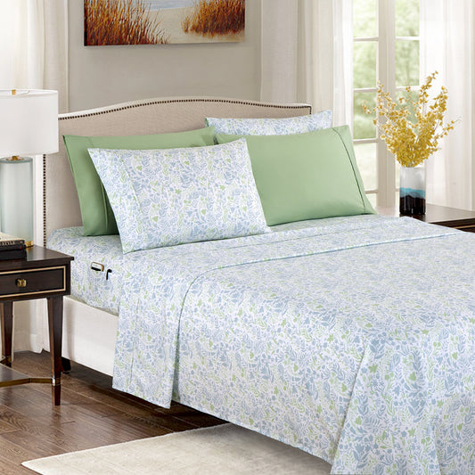 Elegant Comfort 6-Piece Floral and Stripe Pattern Sheet Set - Soft as a Hotel Premium Quality Bedding