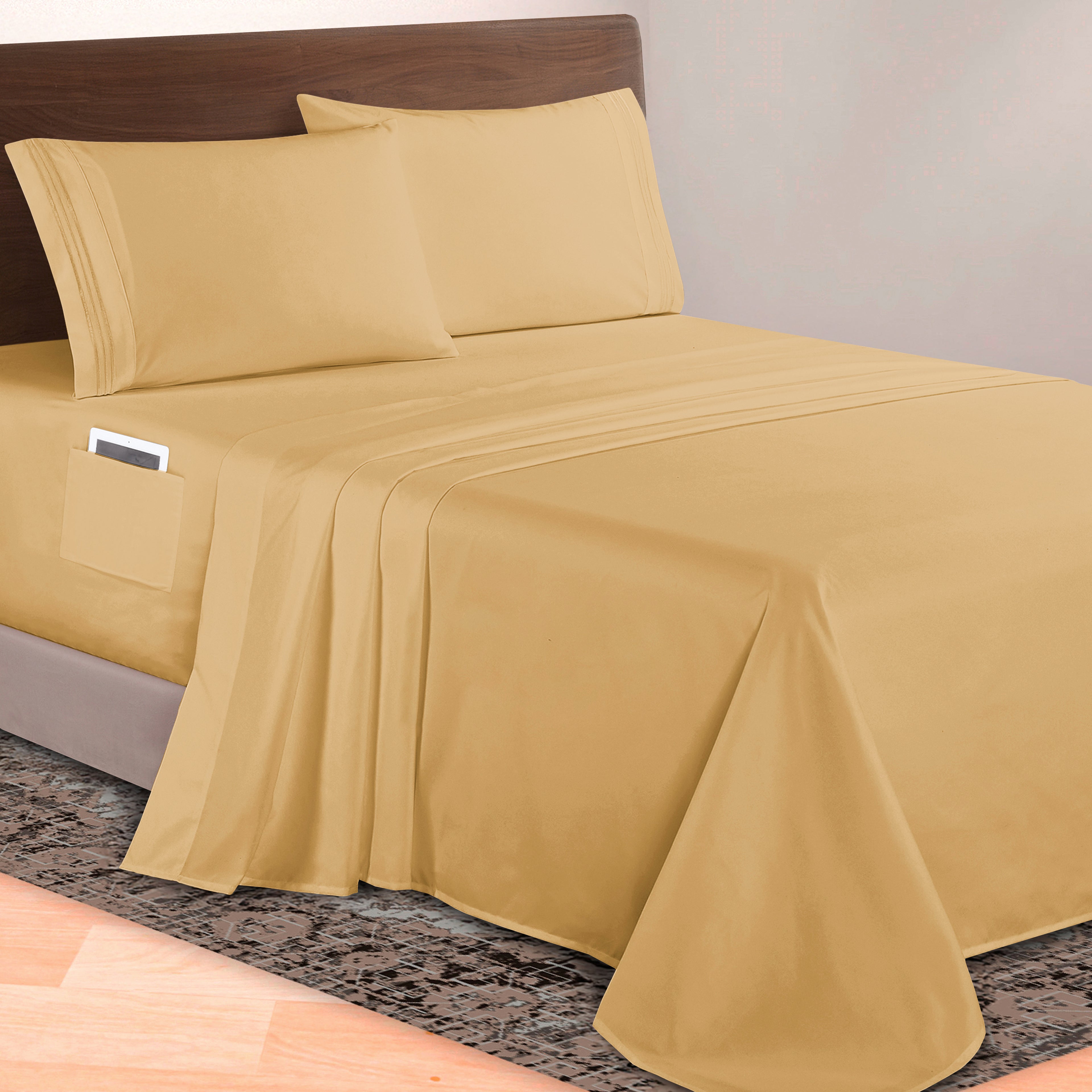 Extra deep 18-24 Inch Pocket 3 Line Embroidery, 4-Piece Sheet Set, Bright Shades