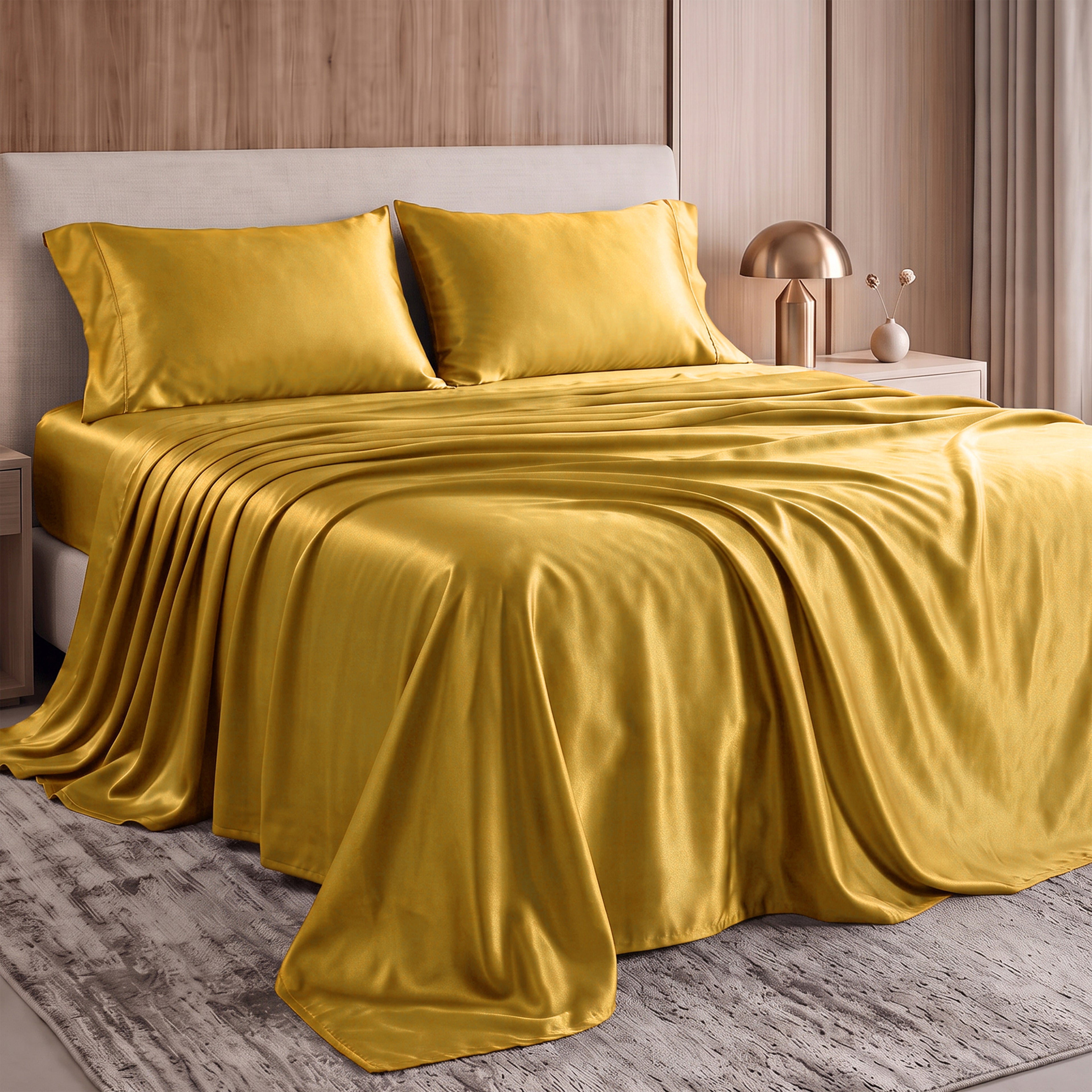 Fine 4-Piece Silky Satin Sheet Set, Bright Shades