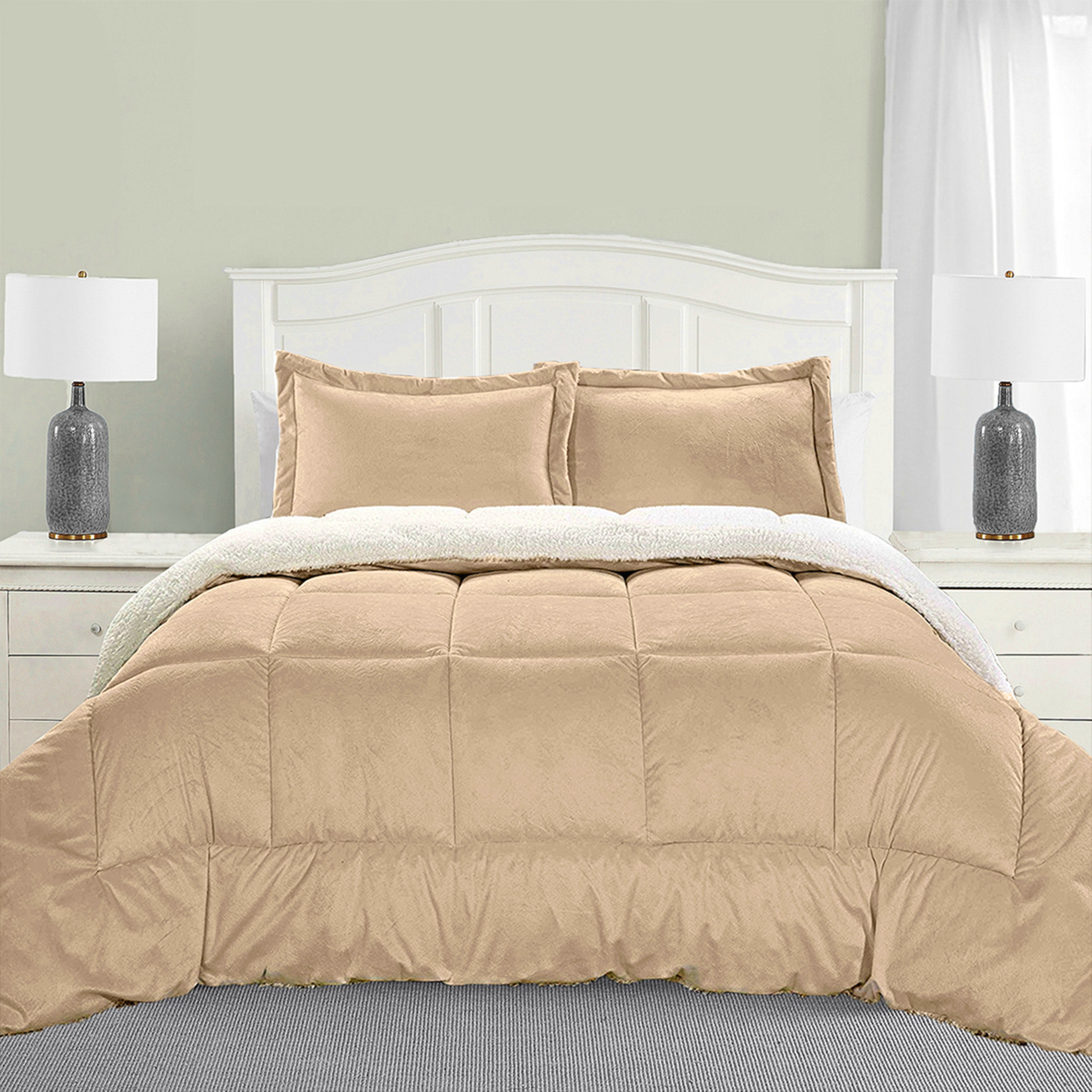 3-Piece Micro-Suede Reversible Sherpa - Solid Color Design Comforter Set