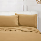 Essential Solid 3 Line Embroidery - Soft as a Hotel Premium Quality, 4-Piece Sheet Set, Bright Shades