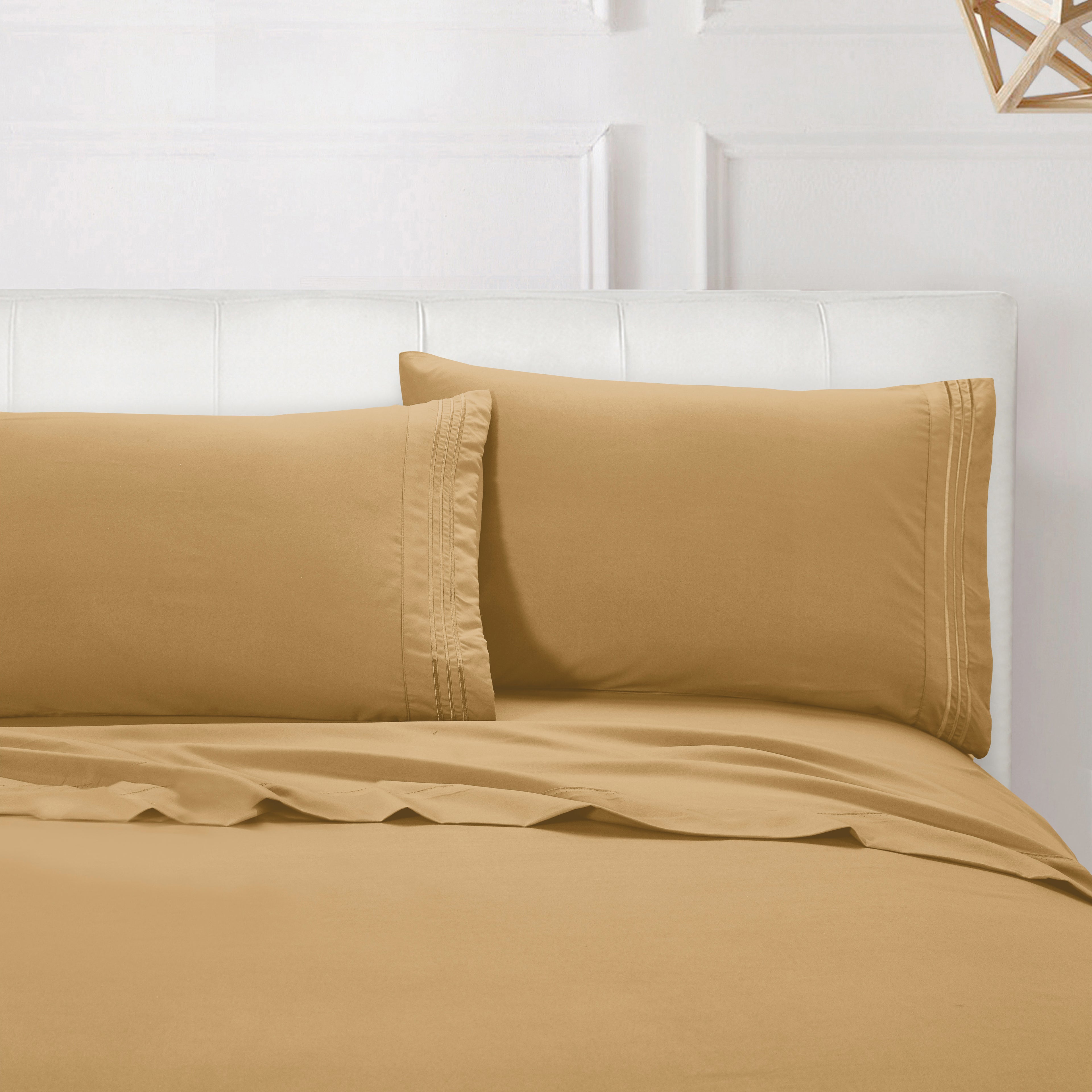 Essential Solid 3 Line Embroidery - Soft as a Hotel Premium Quality, 4-Piece Sheet Set, Bright Shades