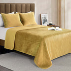 3-Piece Velvet Corduroy Stripe Quilted Bedspread Coverlet Set