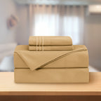 Essential Solid 3 Line Embroidery - Soft as a Hotel Premium Quality, 4-Piece Sheet Set, Bright Shades