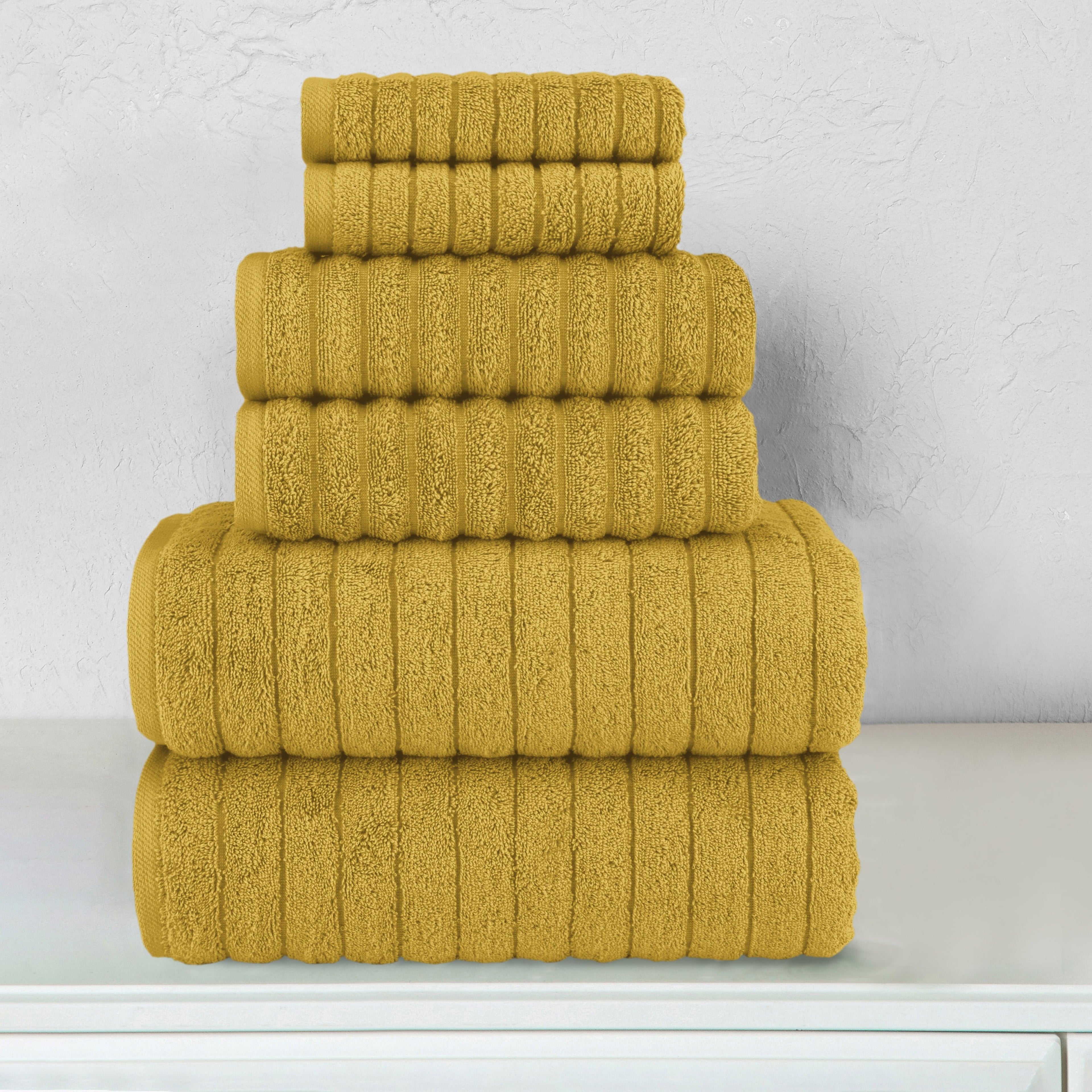 6-Piece Turkish Cotton Corduroy Towel Set, 2 Washcloths, 2 Hand Towels and 2 Bath Towels