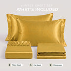 Fine 4-Piece Silky Satin Sheet Set, Bright Shades