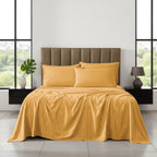 6-Piece Dobby Stripe Printed Bed Sheet Set- Soft as a Hotel Premium Quality