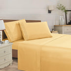 Essential Solid 3 Line Embroidery - Soft as a Hotel Premium Quality, 4-Piece Sheet Set, Bright Shades