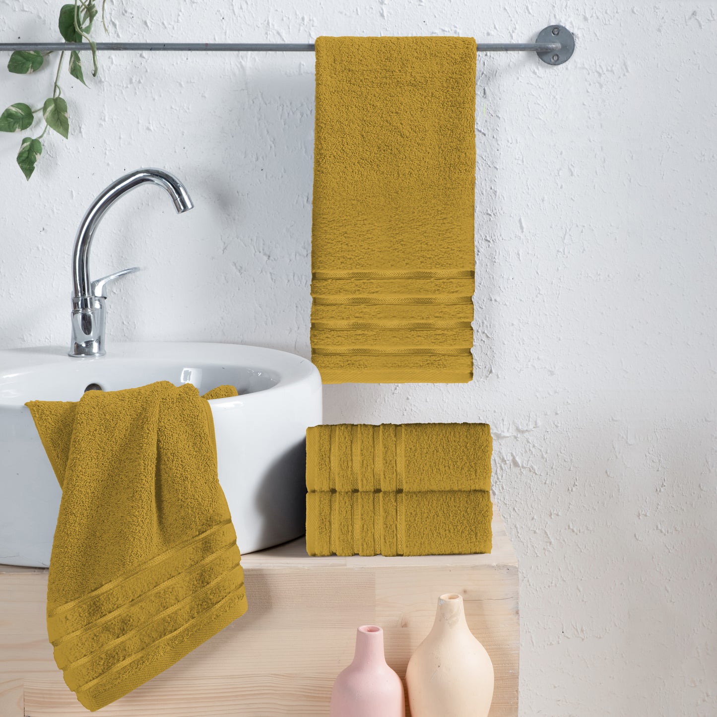 Elegant Comfort 4-Pack Turkish Cotton 4 Lines Stripe Hand Towel Set, 16 x 28 inch