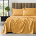6-Piece Dobby Stripe Printed Bed Sheet Set- Soft as a Hotel Premium Quality