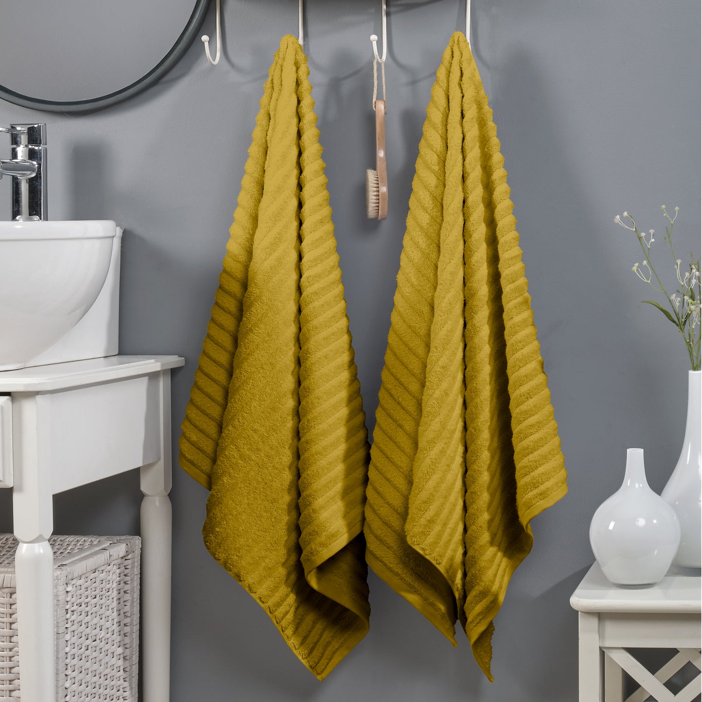 Elegant Comfort 2-Pack Premium Turkish Cotton Corduroy Stripe Bath Towel Set, 27 x 54 inch