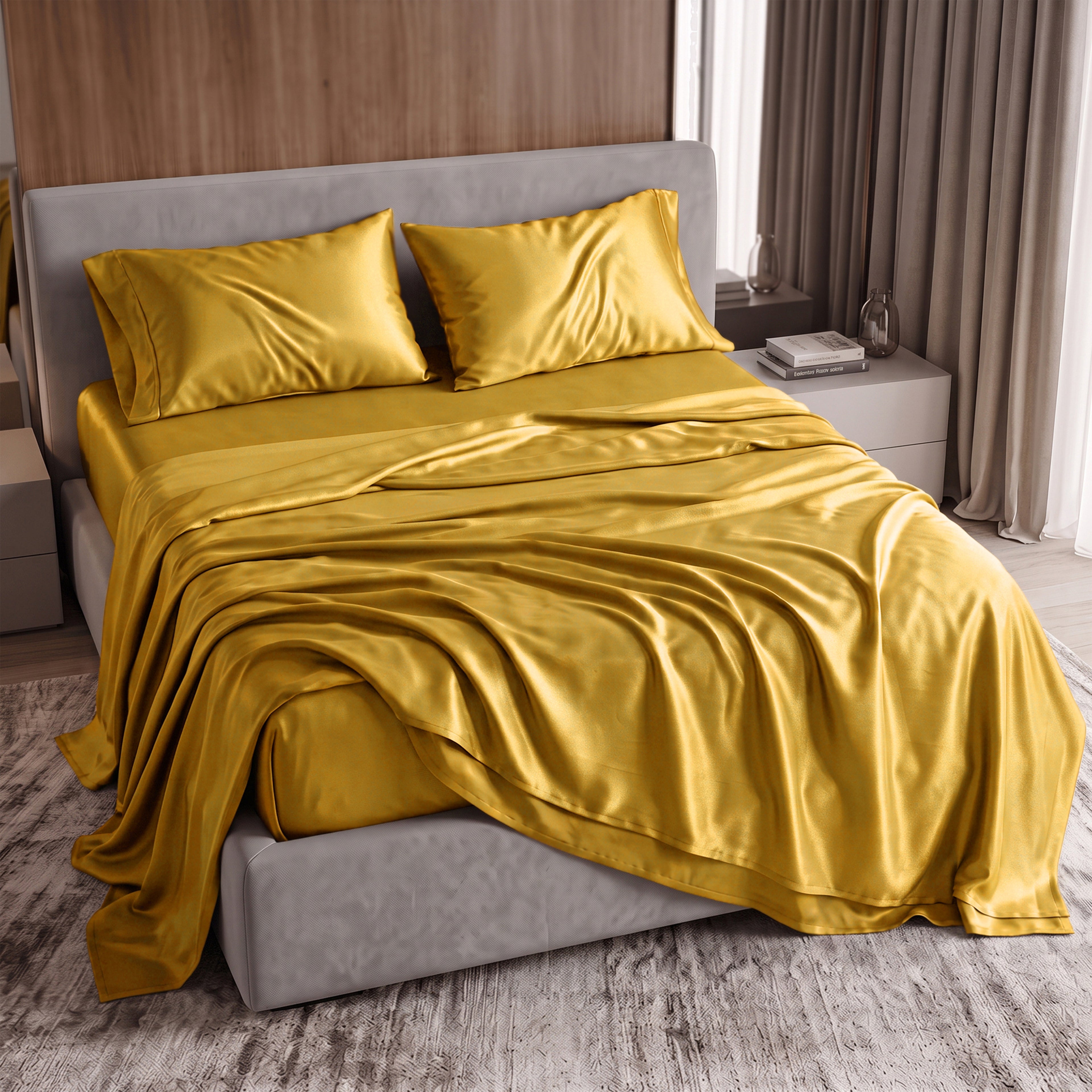 Fine 4-Piece Silky Satin Sheet Set, Bright Shades