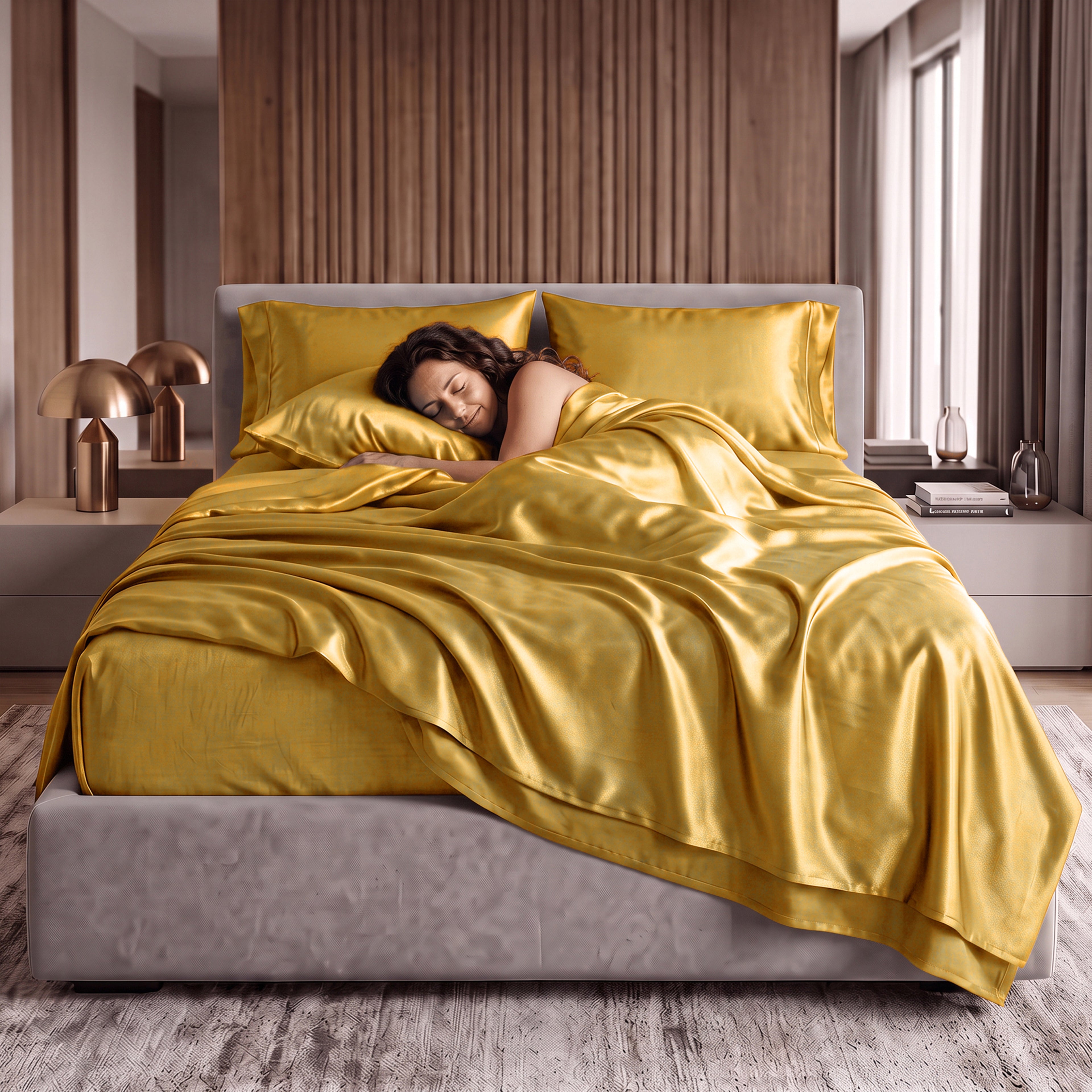 Fine 4-Piece Silky Satin Sheet Set, Bright Shades