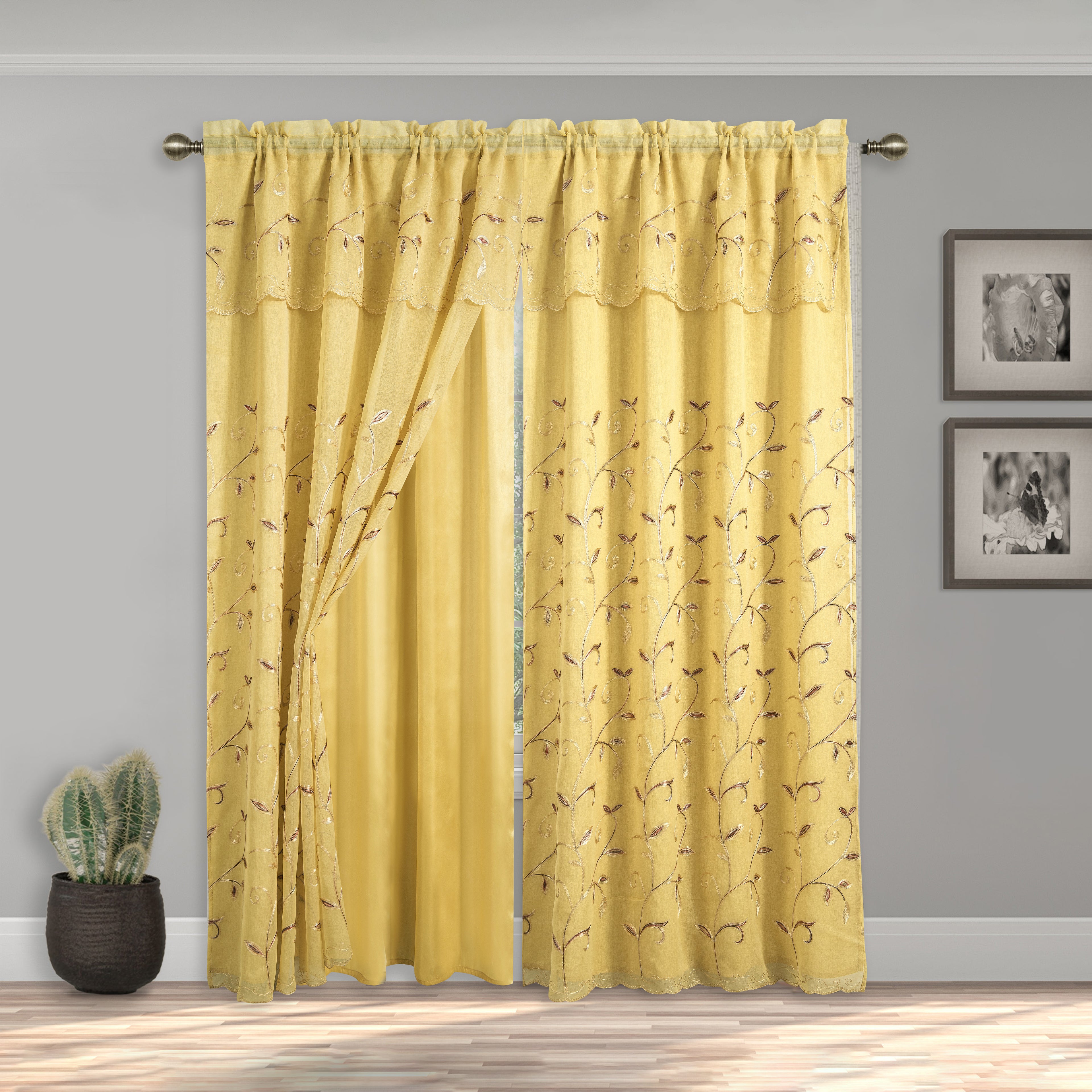 Set of 2 Lucia Curtain Panels - Attached Valance - 54" W x 84" L
