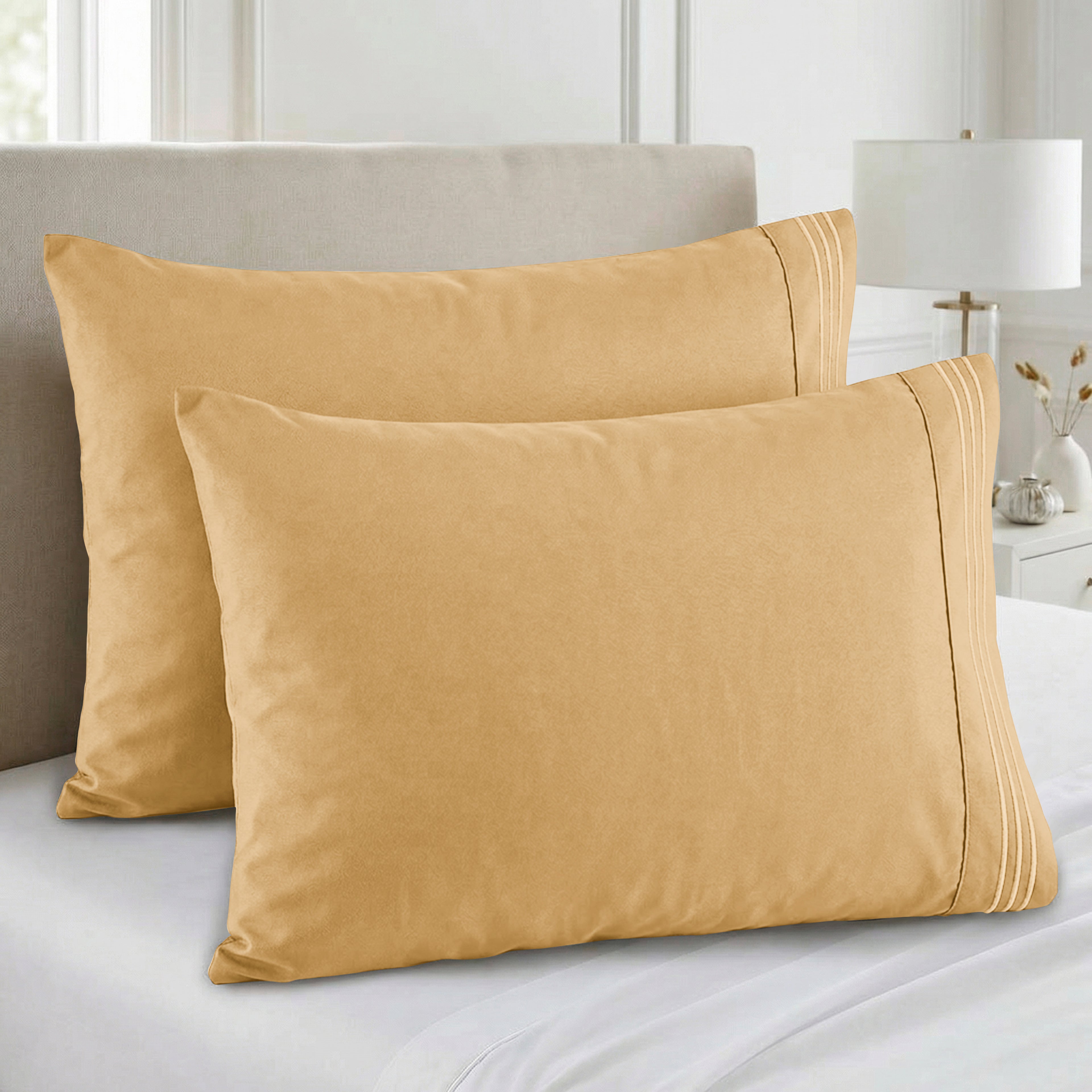 Set of 2 Pillowcases- 3 Line Embroidery