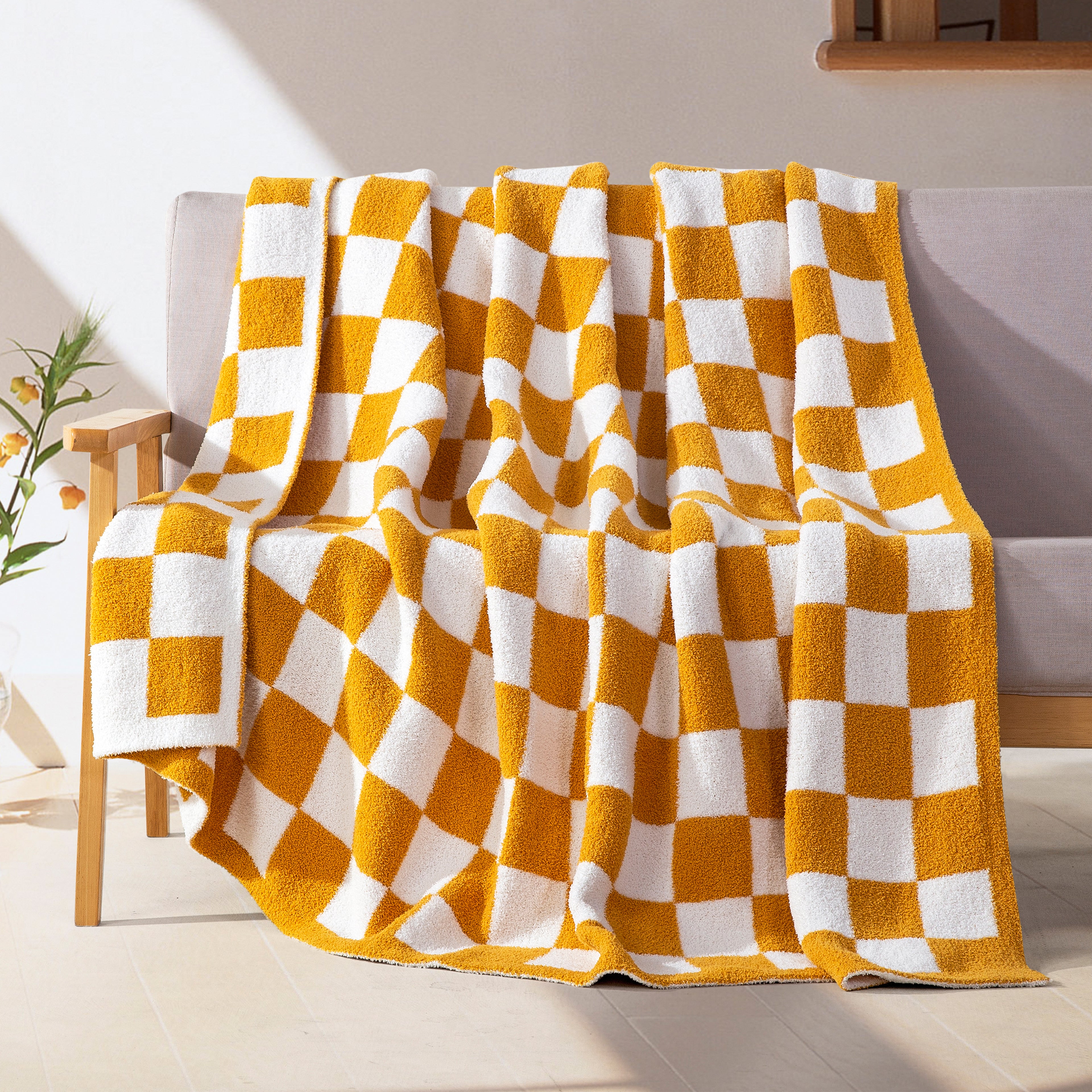 50" x 70"  Ultra Soft Checkered Knitted Throw Blanket