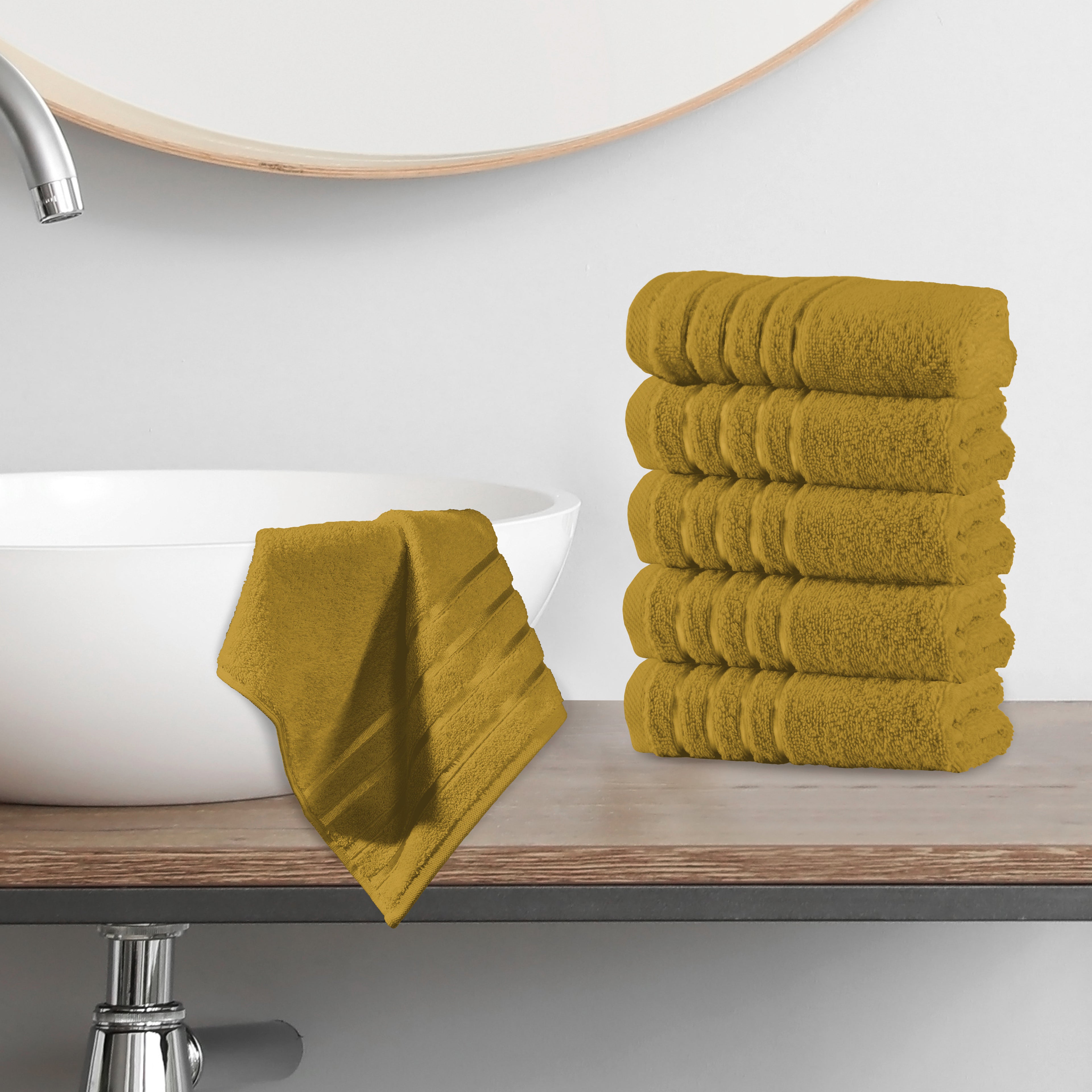 6-Pack Premium Turkish Cotton 4 Lines Stripe Washcloths Set, 13 x 13 inch