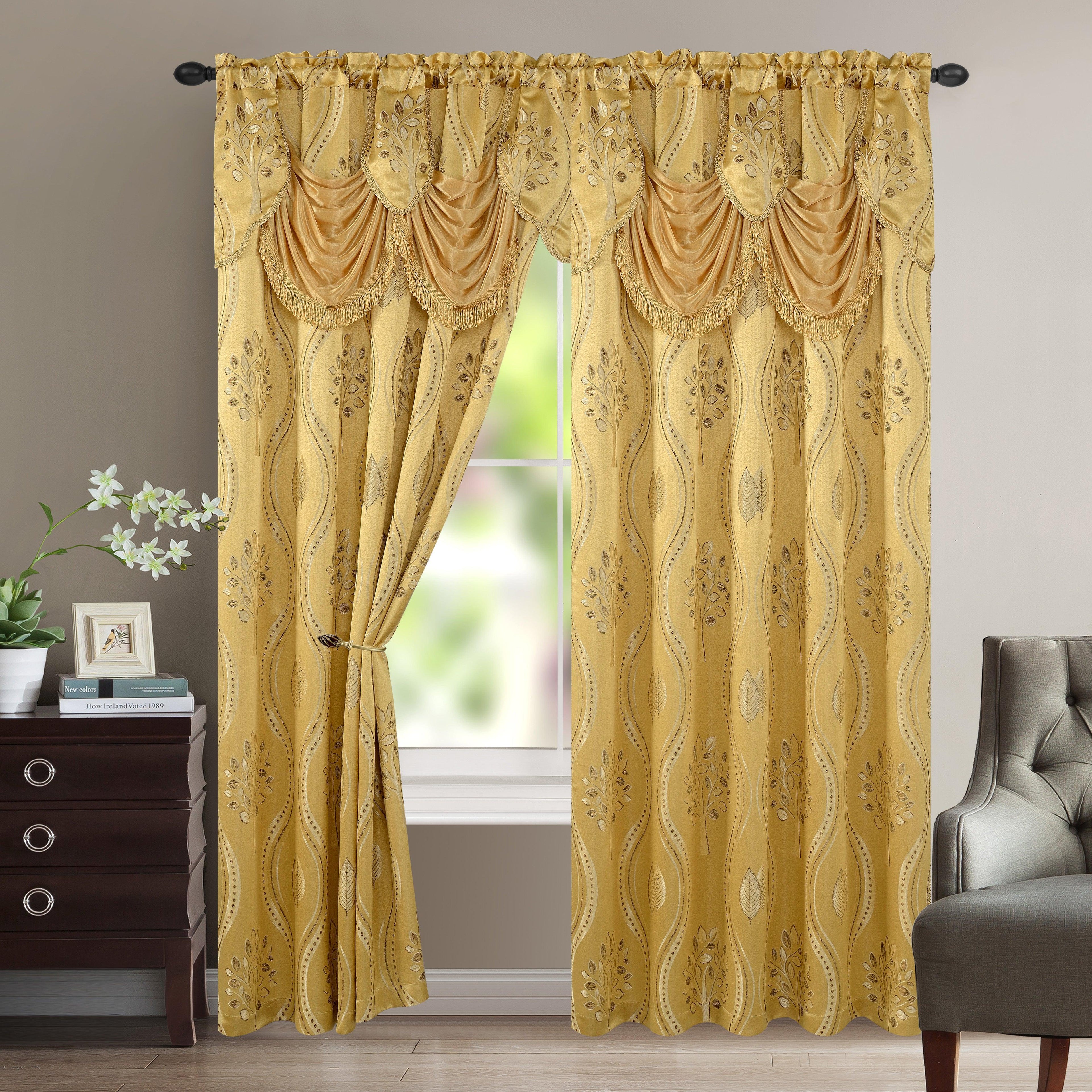 Set of 2 Aurora Curtain Panels- Attached Valance - Rod Pocket- 54" W x 84" L