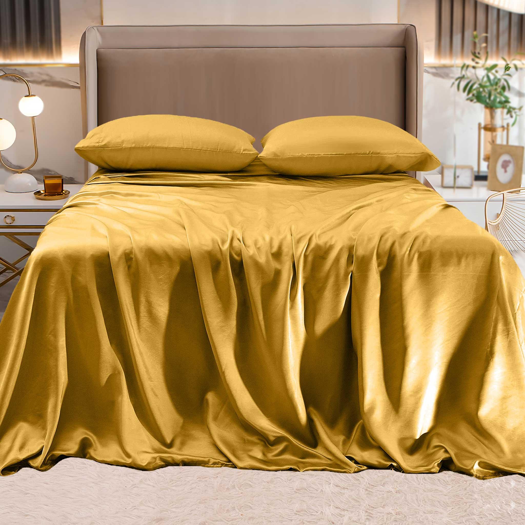 Fine 4-Piece Silky Satin Sheet Set, Bright Shades