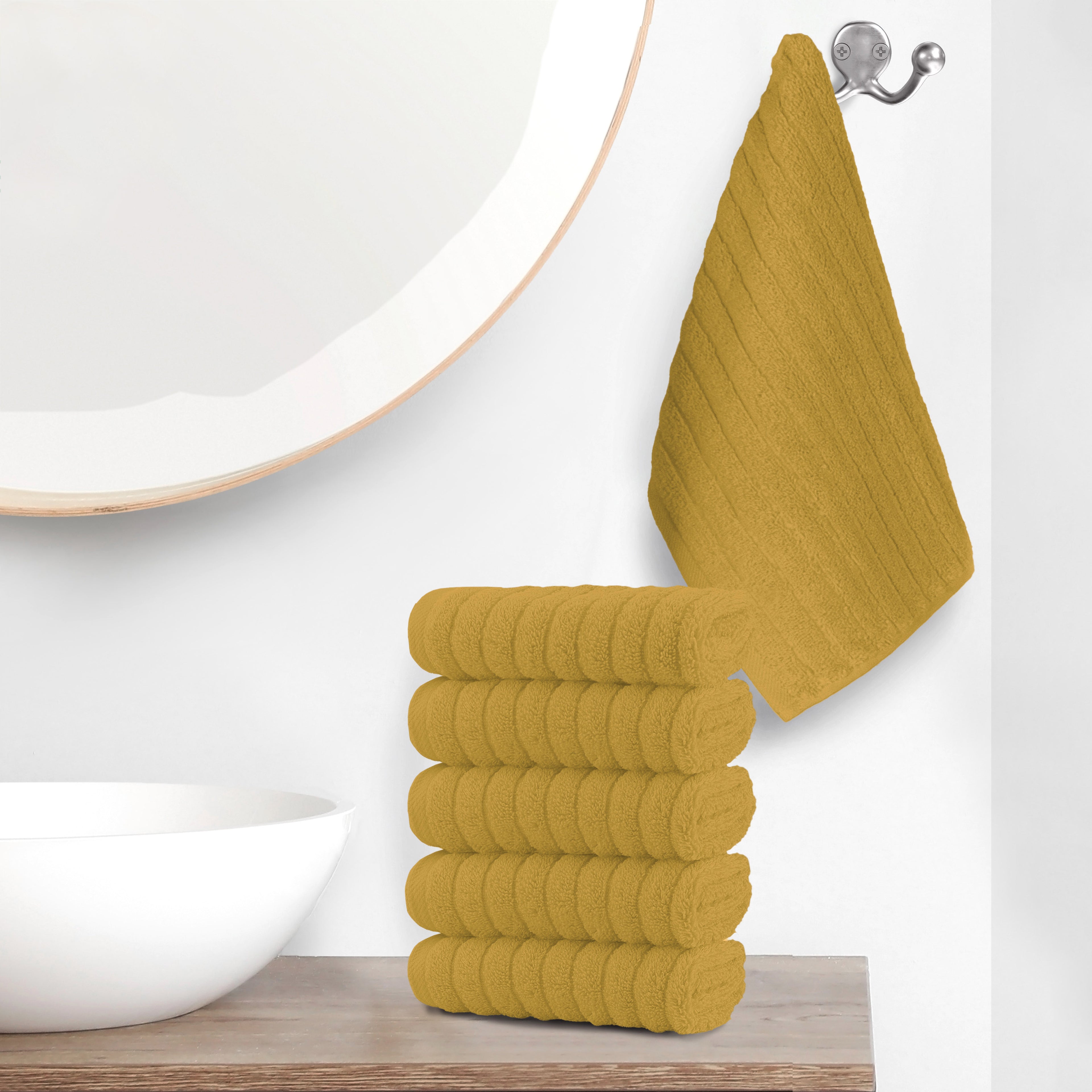 6-Pack Premium Turkish Cotton Corduroy Stripe Washcloths Set, 13 x 13 inch