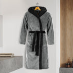 Men Hooded Velvet Fleece Long Bathrobe