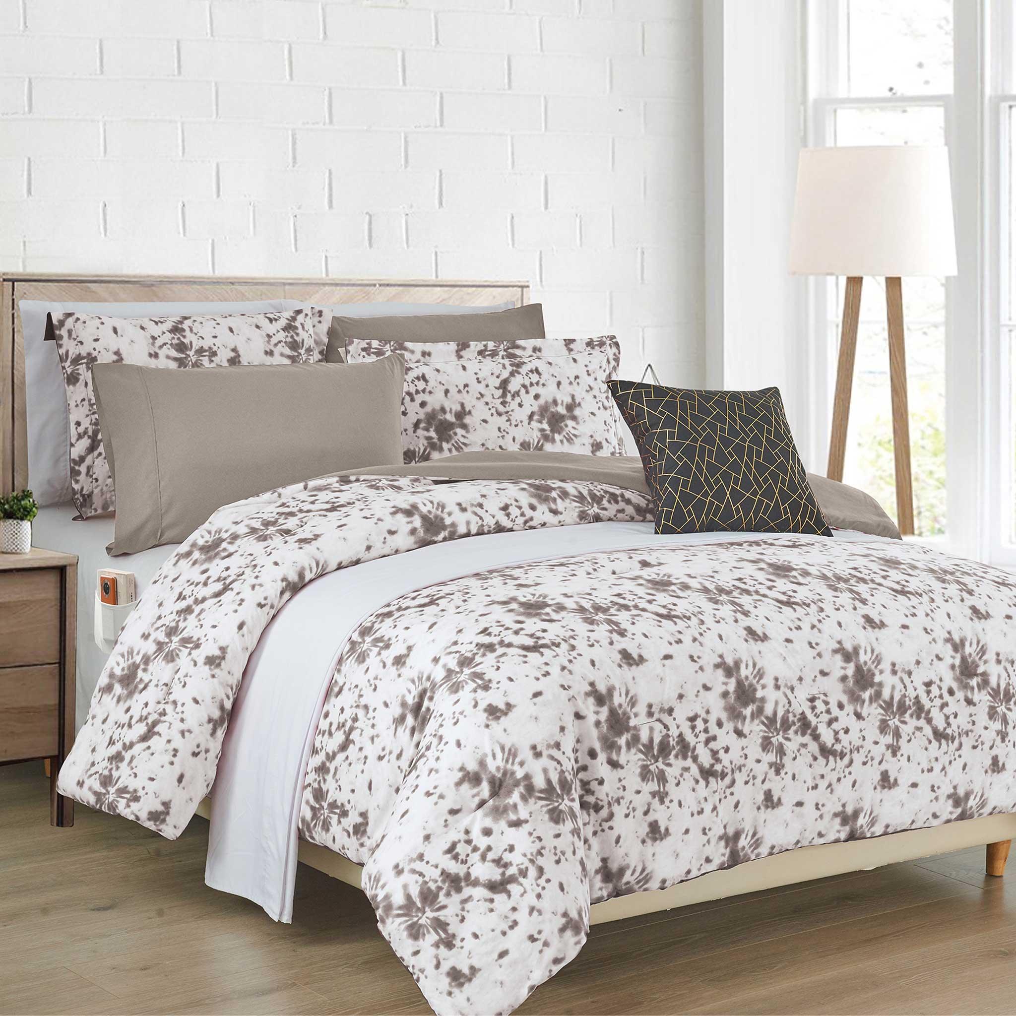 10-Piece Tie-Dye Comforter Set, Includes 6-Piece Sheet Set with Double Sided Storage Pockets