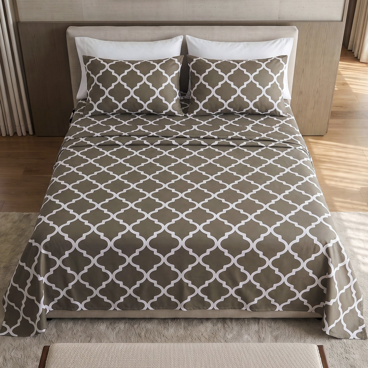 6-Piece Moroccan Trellis Printed Pattern - Soft as a Hotel Premium Quality