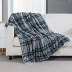 Plaid Sherpa Throw 50" x 60" Flannel Fleece Sherpa Back Plaid Pattern Throw Blankets