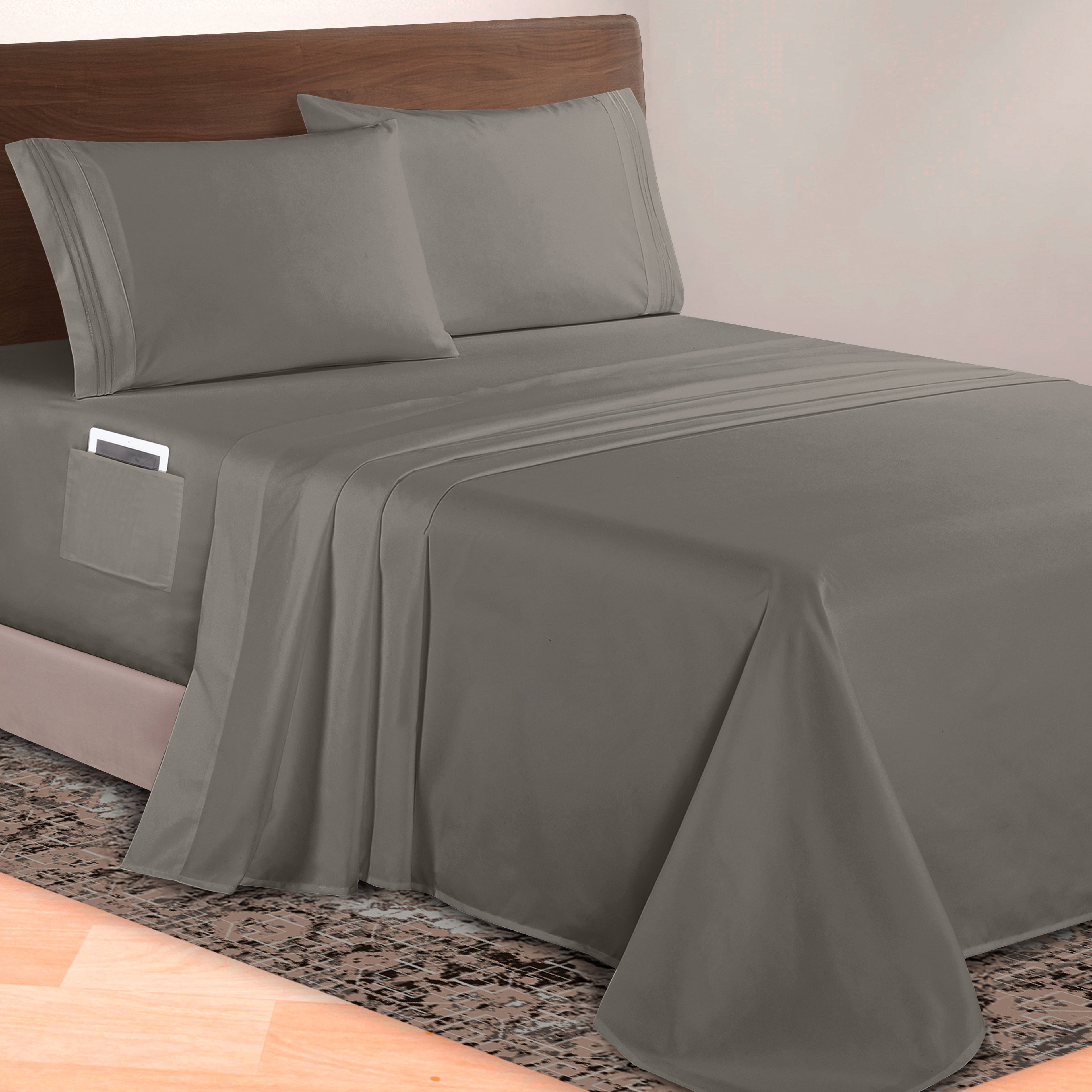 Extra deep 18-24 Inch Pocket 3 Line Embroidery, 4-Piece Sheet Set, Moody Shades