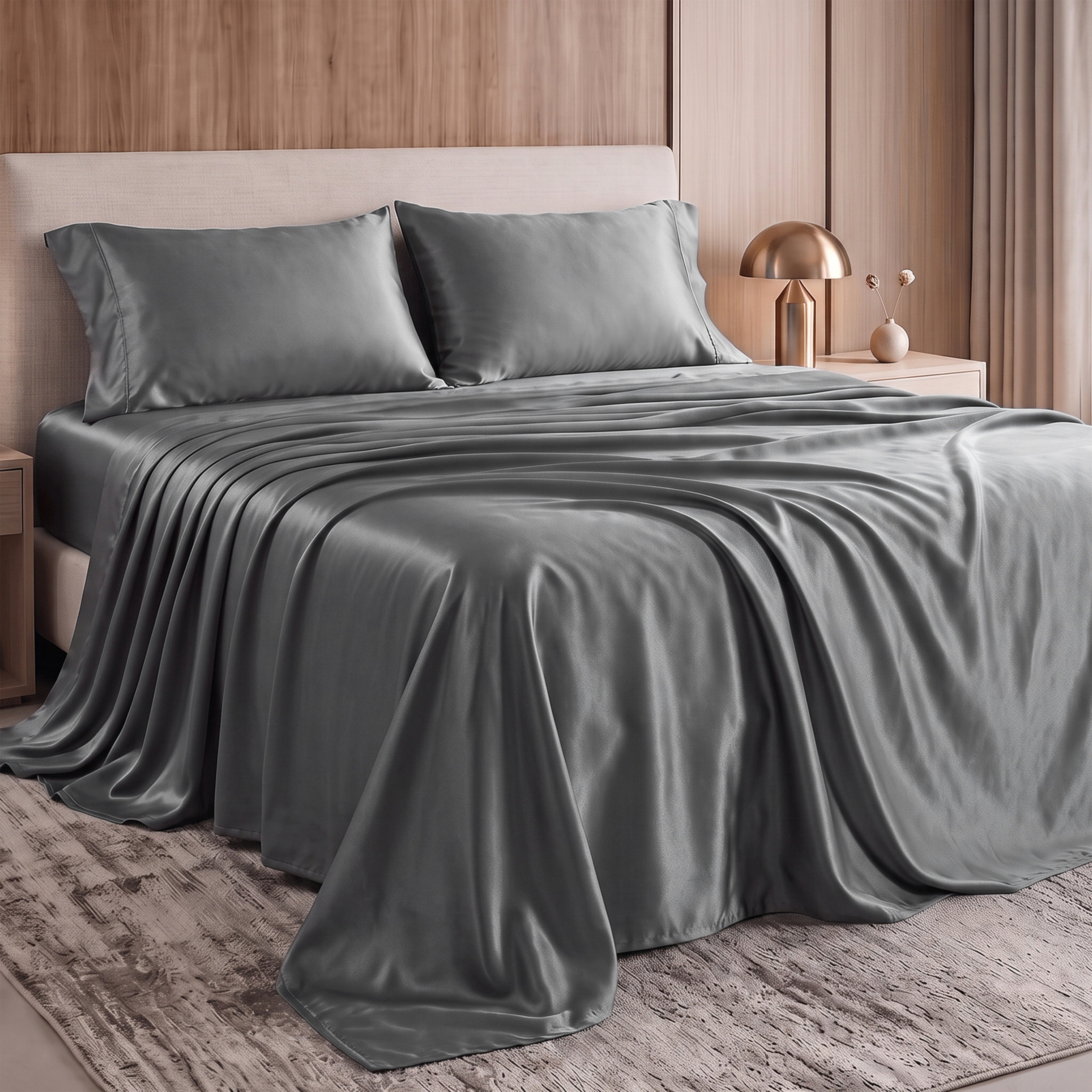 Fine 4-Piece Silky Satin Sheet Set, Moody Shades