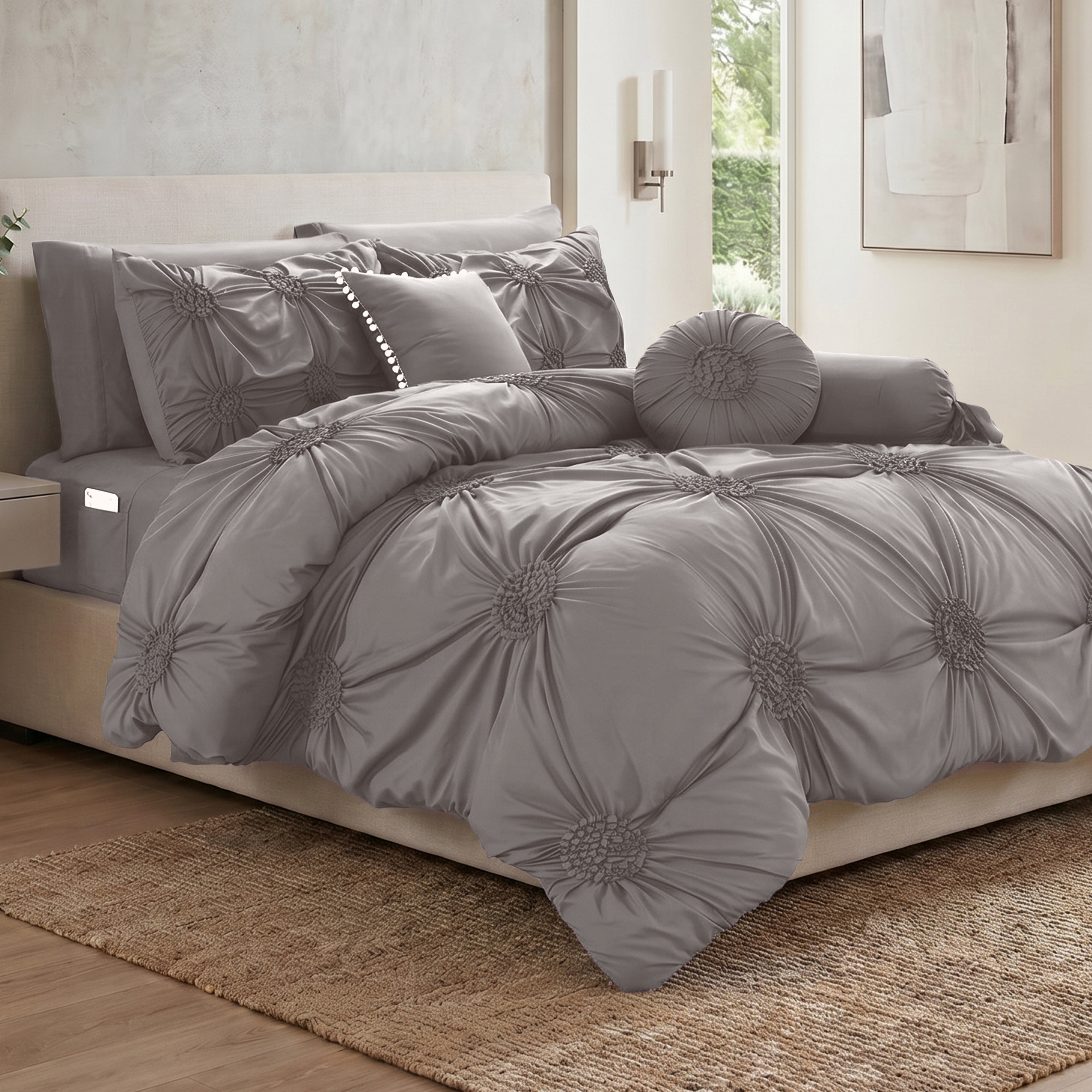 10-Piece Sunflower Comforter Set - Includes 4-Piece Sheet Set with Double Sided Storage Pockets