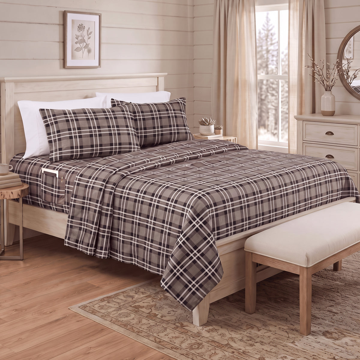 6-Piece Plaid Pattern Bed Sheet Set - Soft as a Hotel Premium Quality