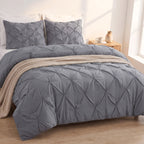 Pinch Pleated Pintuck Pattern, 3-Piece Duvet Cover Set - Features Corner Ties