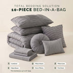 10-Piece Pleated Comforter Set - Includes 4-Piece Sheet Set with Double Sided Storage Pockets
