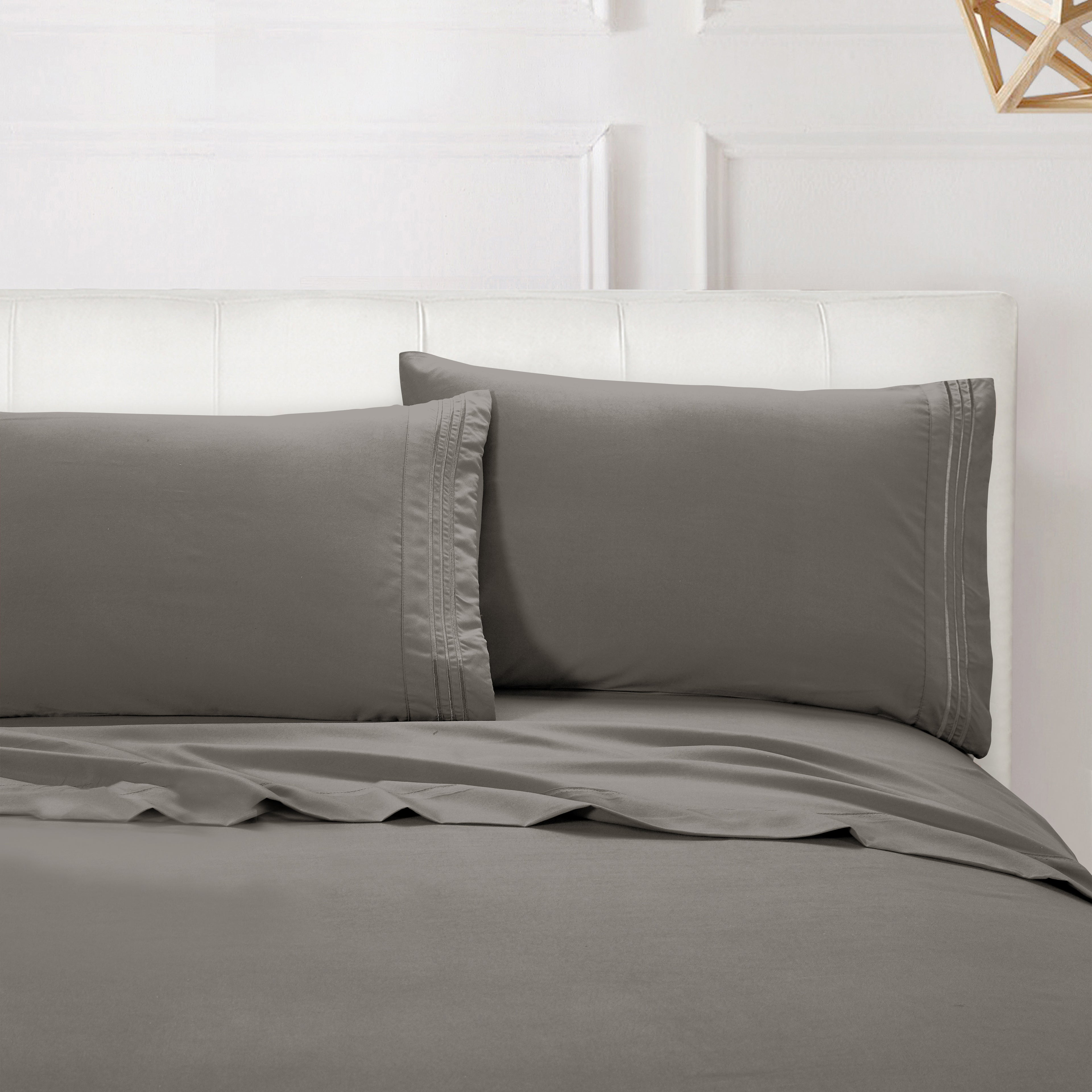 Essential 4-Piece 3-Line Embroidery Sheet Set, Soft as a Hotel Premium Quality,  Moody Shades