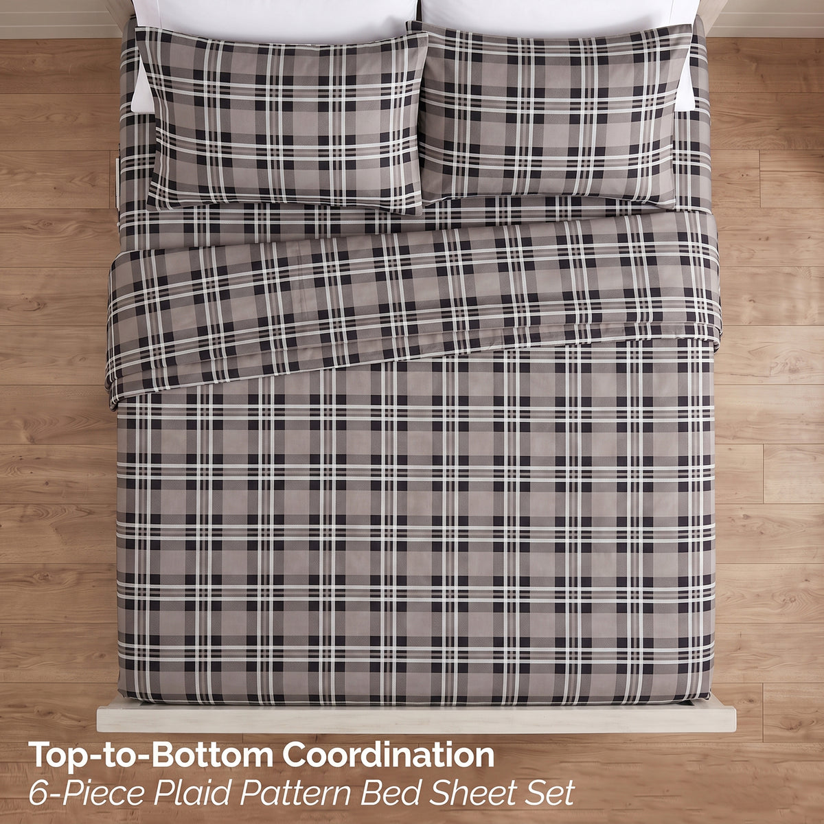 6-Piece Plaid Pattern Bed Sheet Set - Soft as a Hotel Premium Quality