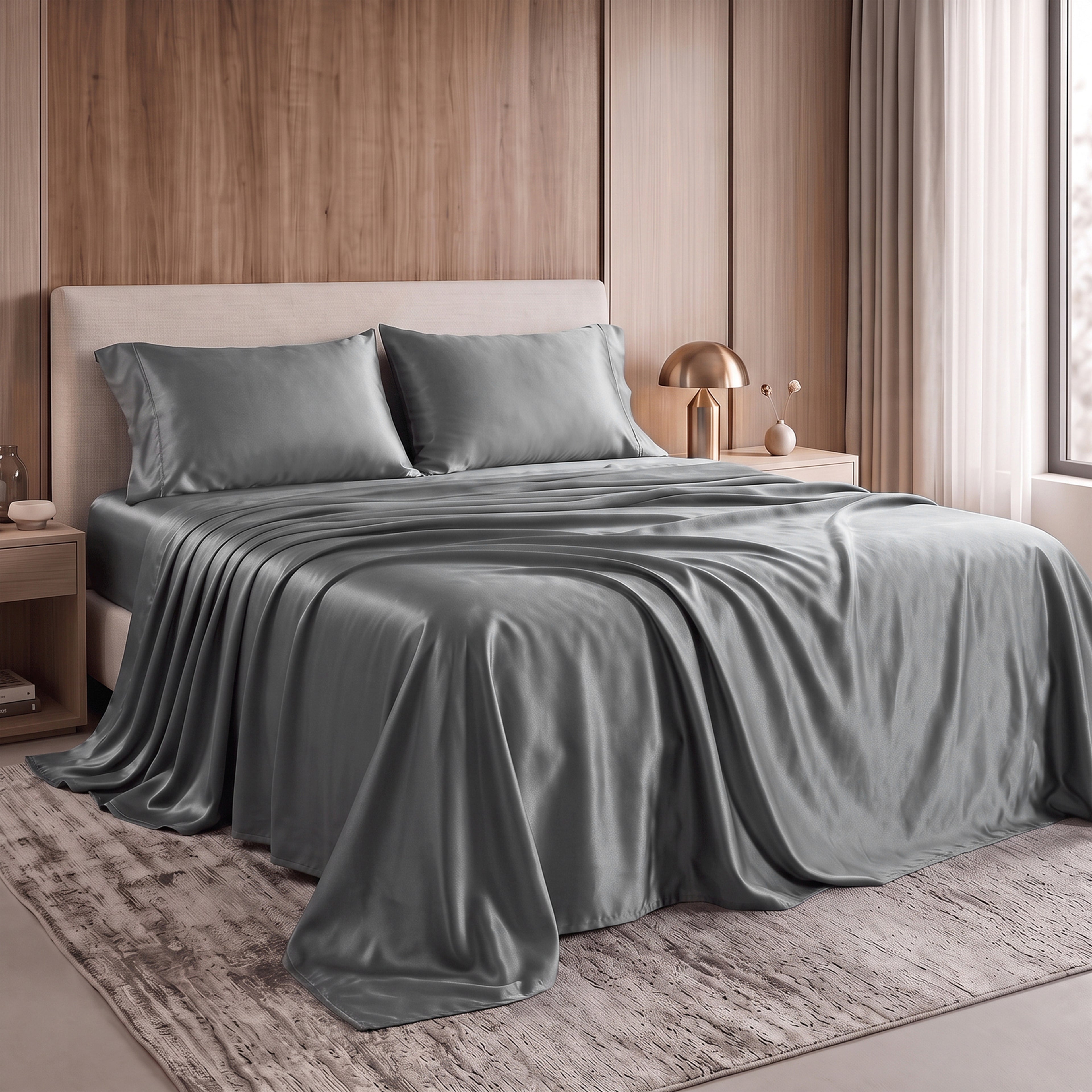 Fine 4-Piece Silky Satin Sheet Set, Moody Shades