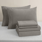 Essential 6-Piece 3-Line Embroidery Sheet Set, Soft as a Hotel Premium Quality,  Moody Shades