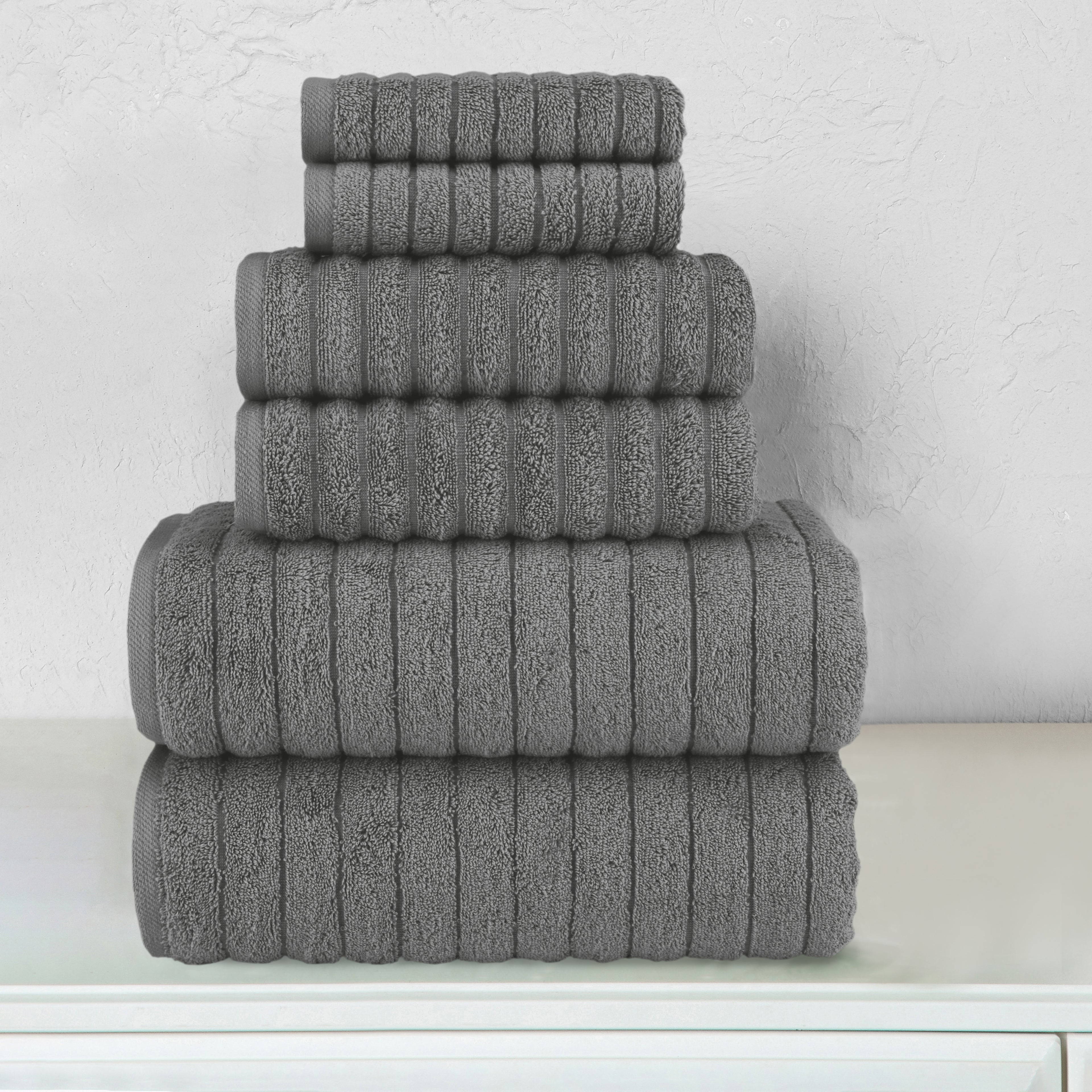 6-Piece Turkish Cotton Corduroy Towel Set, 2 Washcloths, 2 Hand Towels and 2 Bath Towels