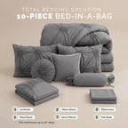 10-Piece Sunflower Comforter Set - Includes 4-Piece Sheet Set with Double Sided Storage Pockets