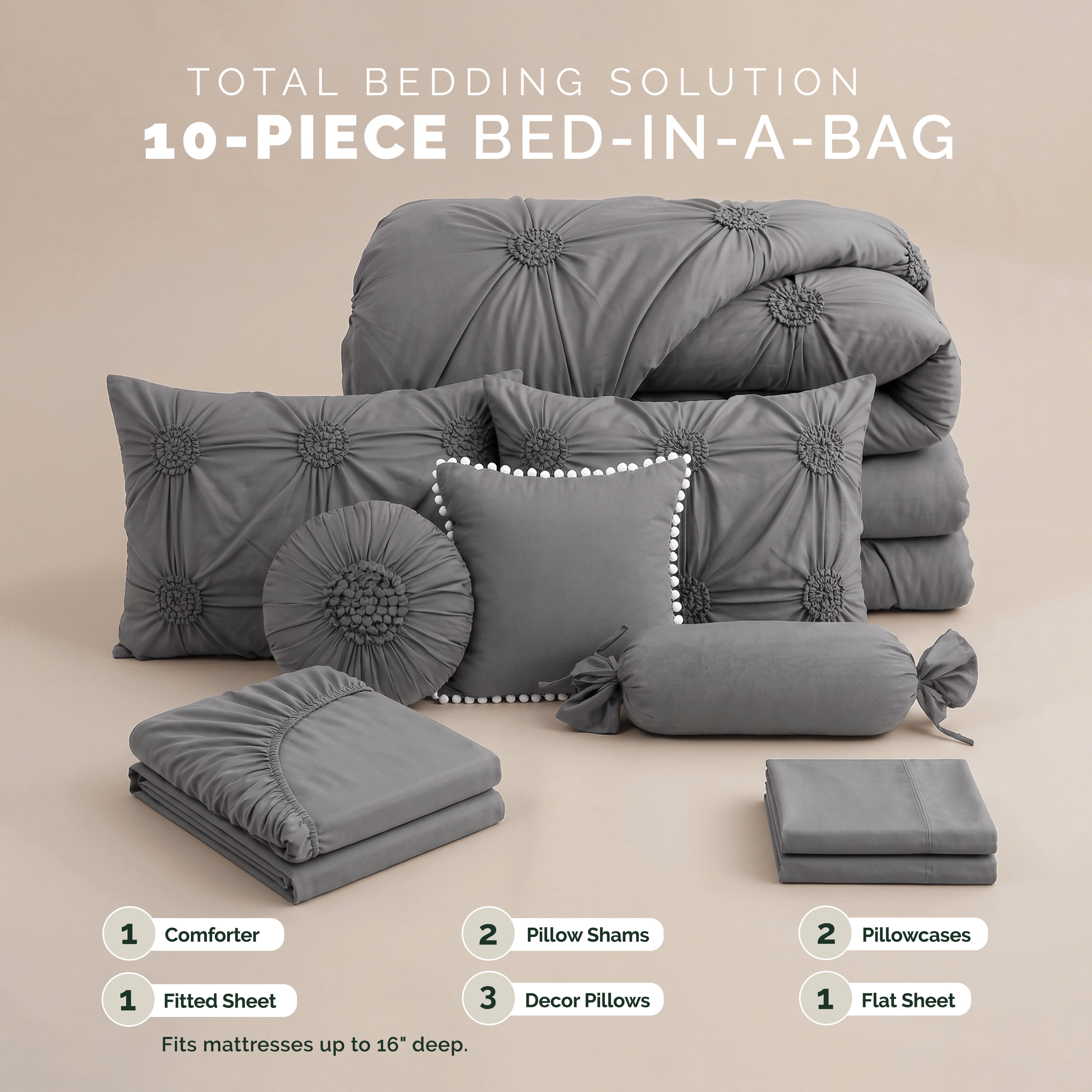 10-Piece Sunflower Comforter Set - Includes 4-Piece Sheet Set with Double Sided Storage Pockets