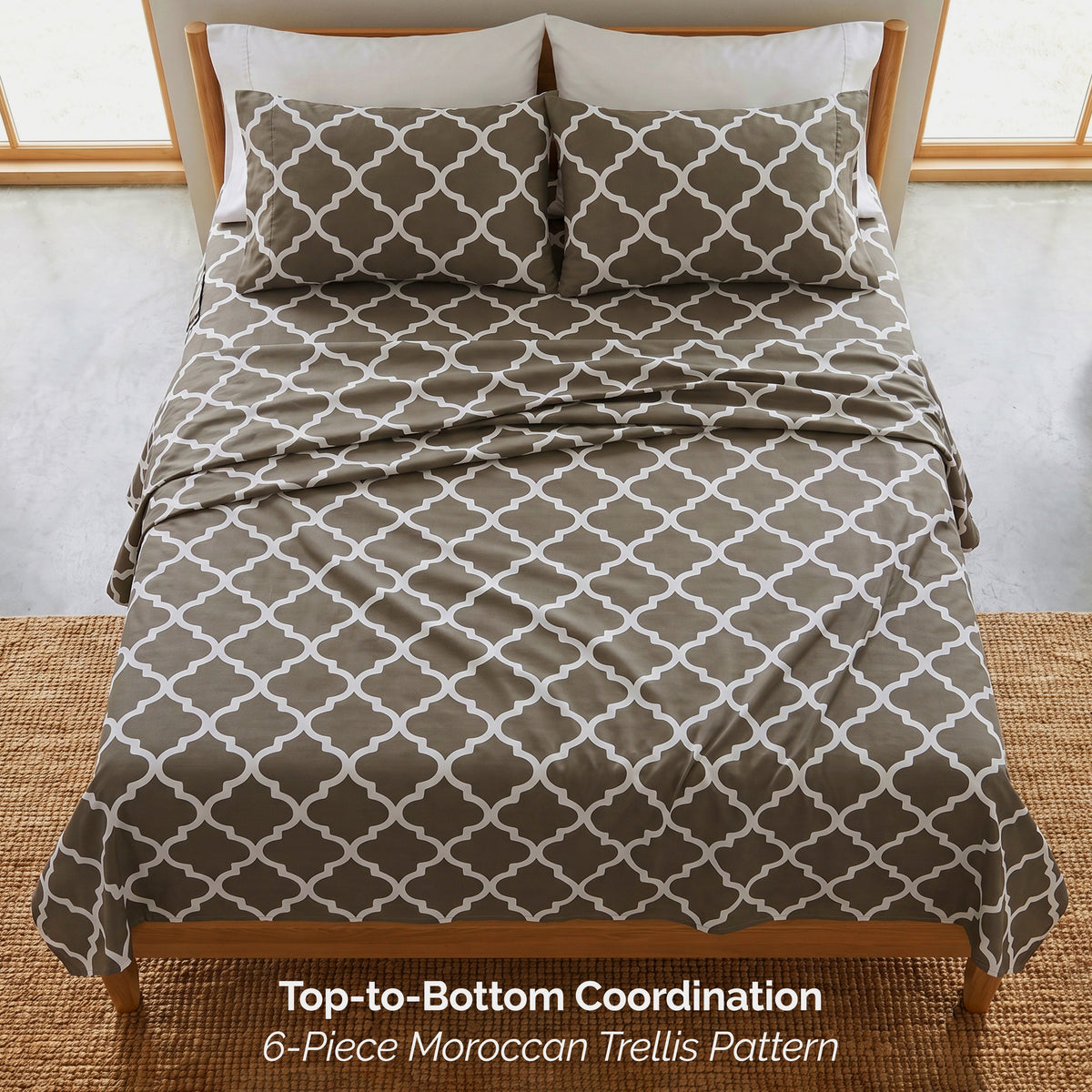 6-Piece Moroccan Trellis Printed Pattern - Soft as a Hotel Premium Quality