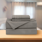 Essential 4-Piece 3-Line Embroidery Sheet Set, Soft as a Hotel Premium Quality,  Moody Shades