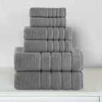 6-Piece Turkish Cotton 4 Lines Stripe Towel Set, 2 Washcloths, 2 Hand Towels and 2 Bath Towels